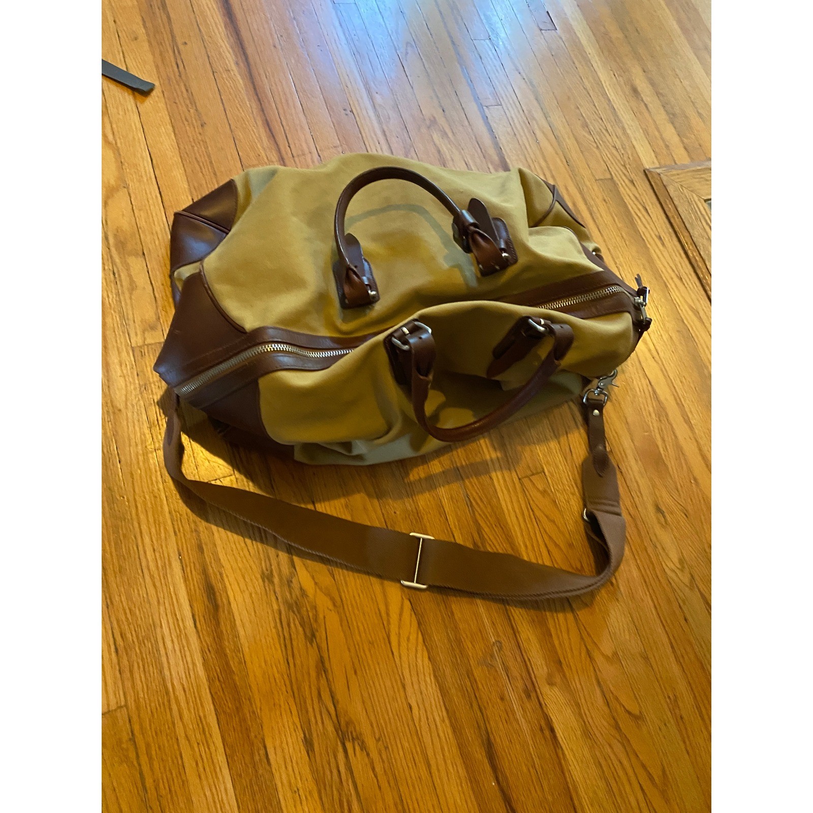J.Crew Wallace & Barnes Canvas Leather Trim Duffel Bag Weekender Tan Brown Large