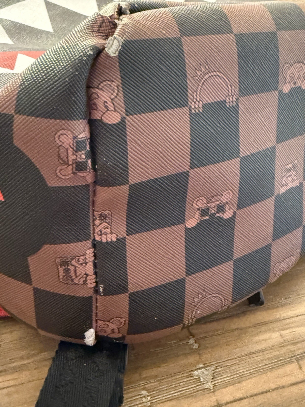 Sprayground Peeking Character Check Shark Mouth Backpack Brown Black Red Inside