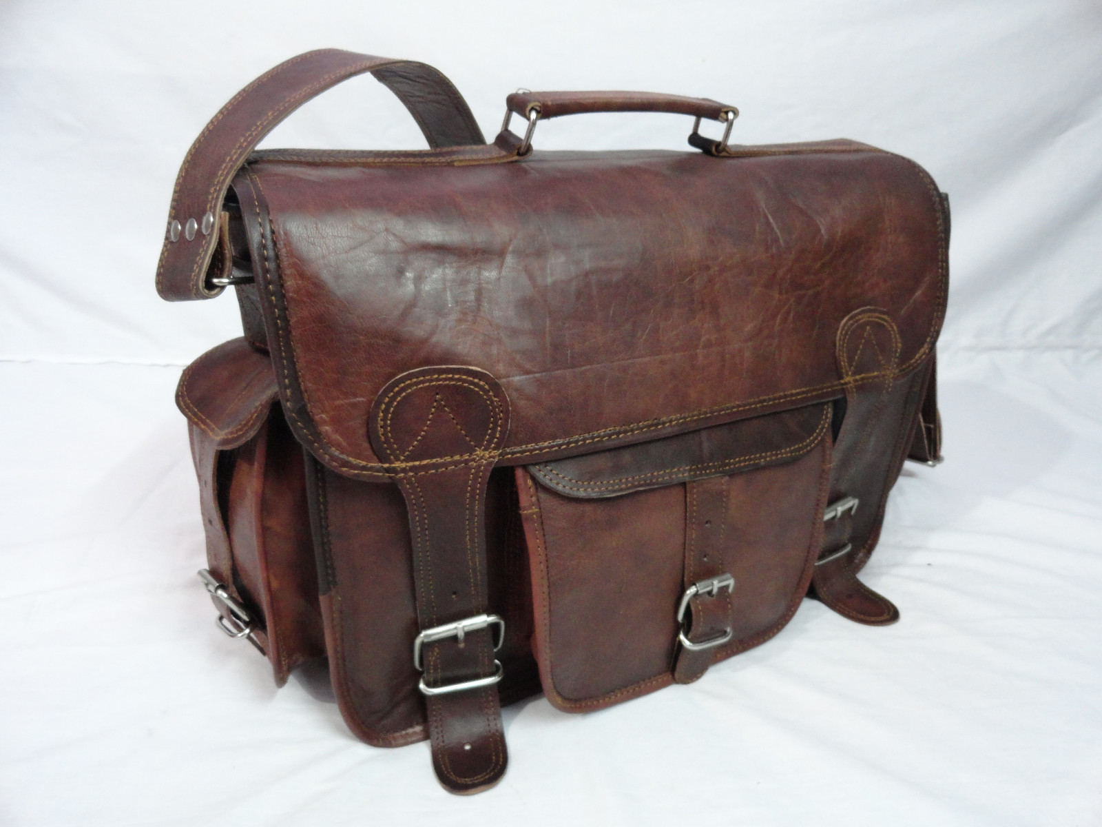 Leather Briefcase DSLR SLR Camera Messenger Bag Padded Case Satchel Shoulder 16″