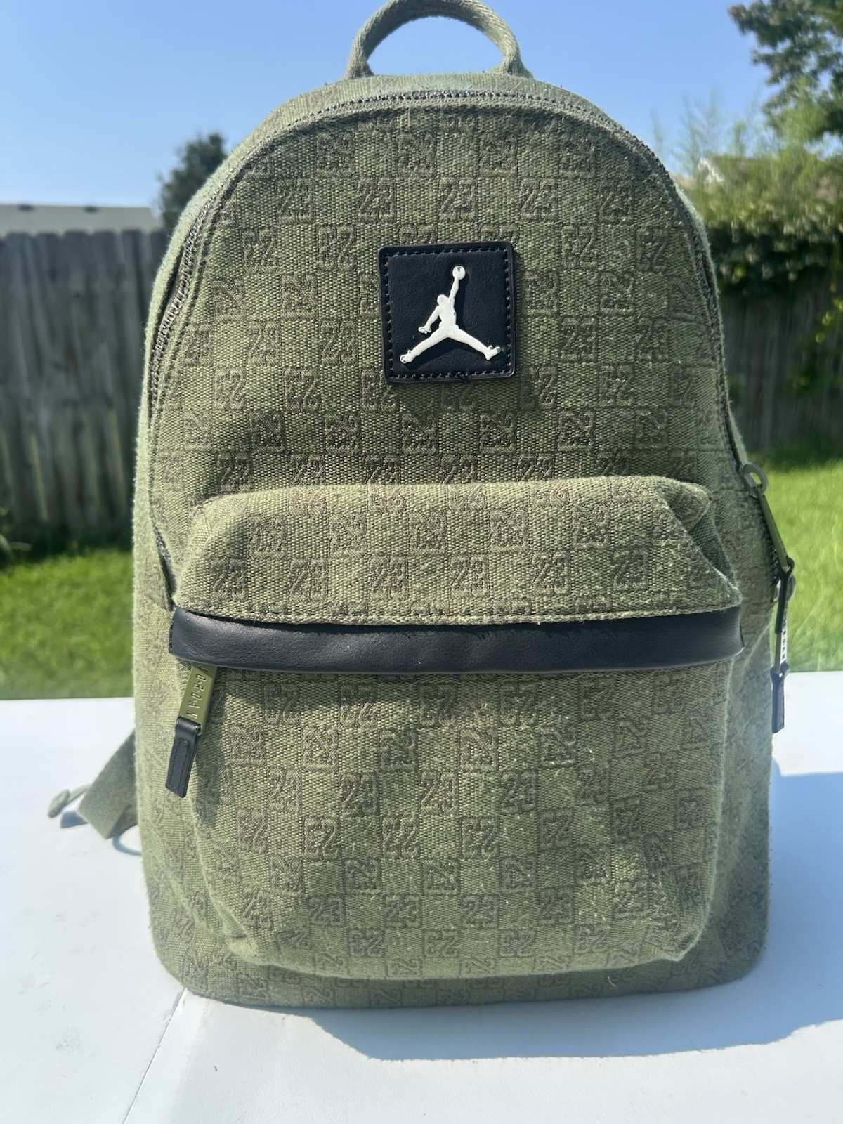 Air Jordan Monogram Logo Jacquard Backpack 20L Luxury Travel Bag Olive