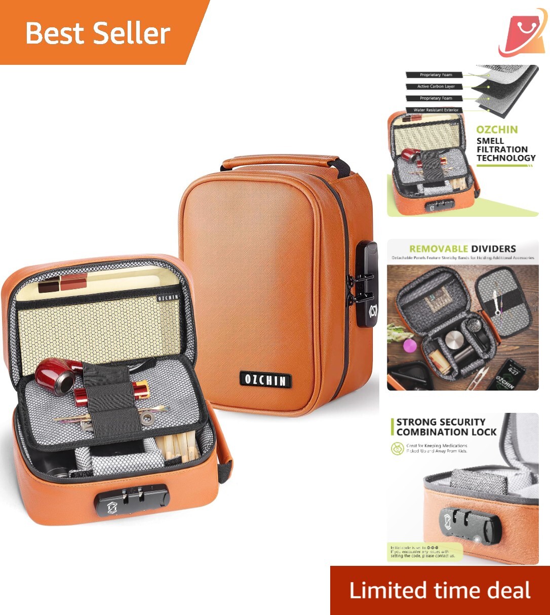 Smell Proof Bag Leather 5.12″ Lockable Odorless Storage Travel Organizer
