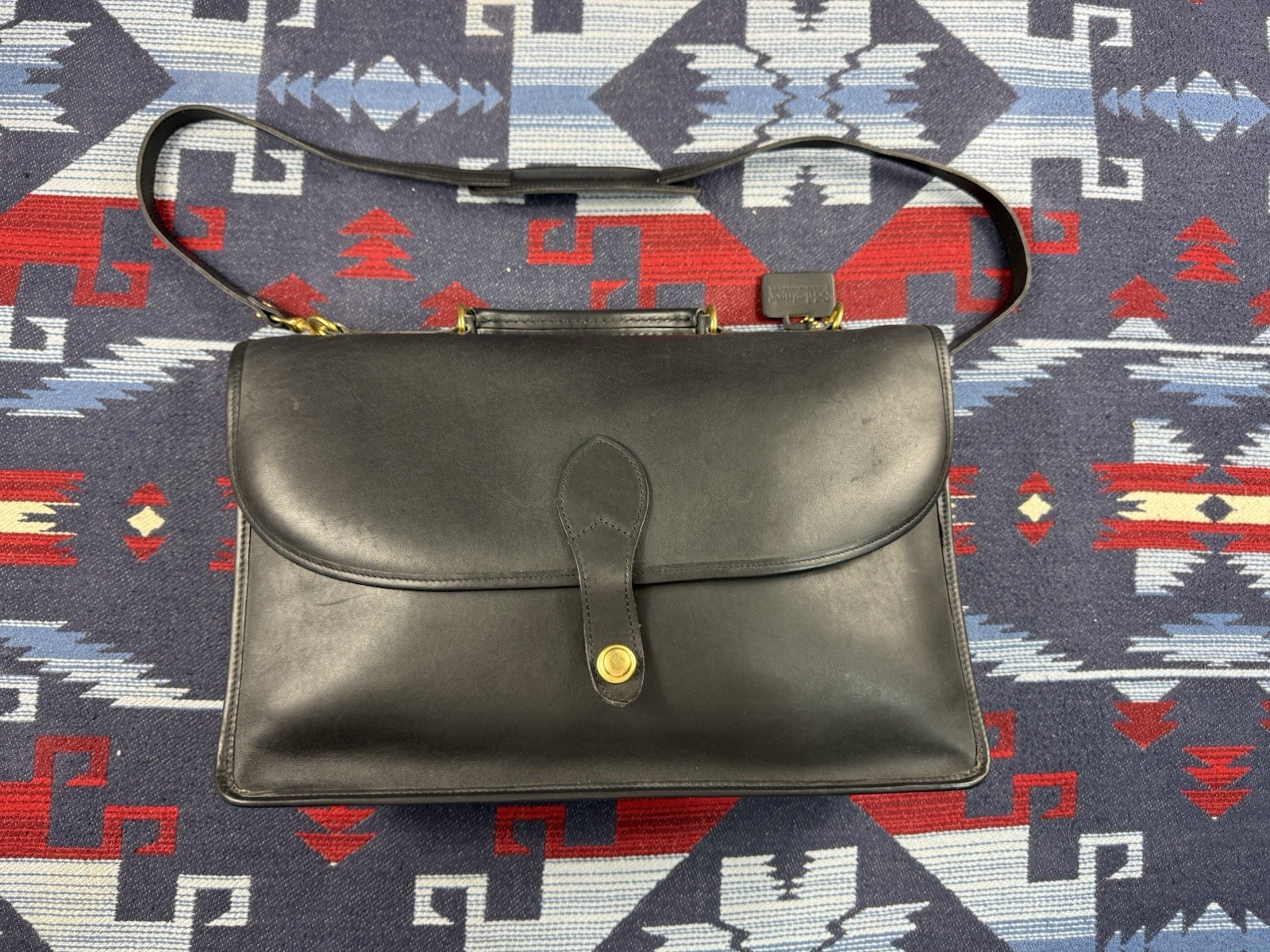SCHLESINGER Black LEATHER BRIEFCASE Messenger Bag FLAP TOP Case COWHIDE USA Made