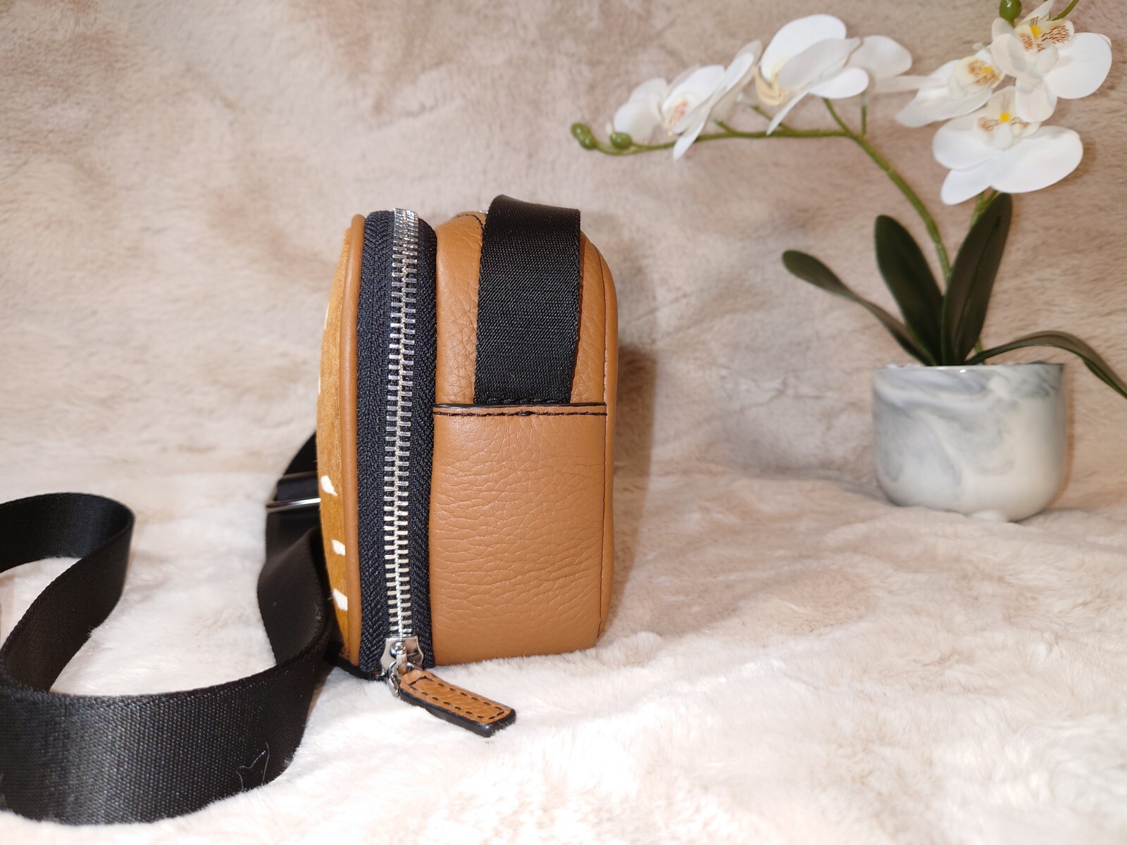 Michael Kors Cooper Micro Crossbody Bag Mini MK logo PVC Black & Brown Nwts