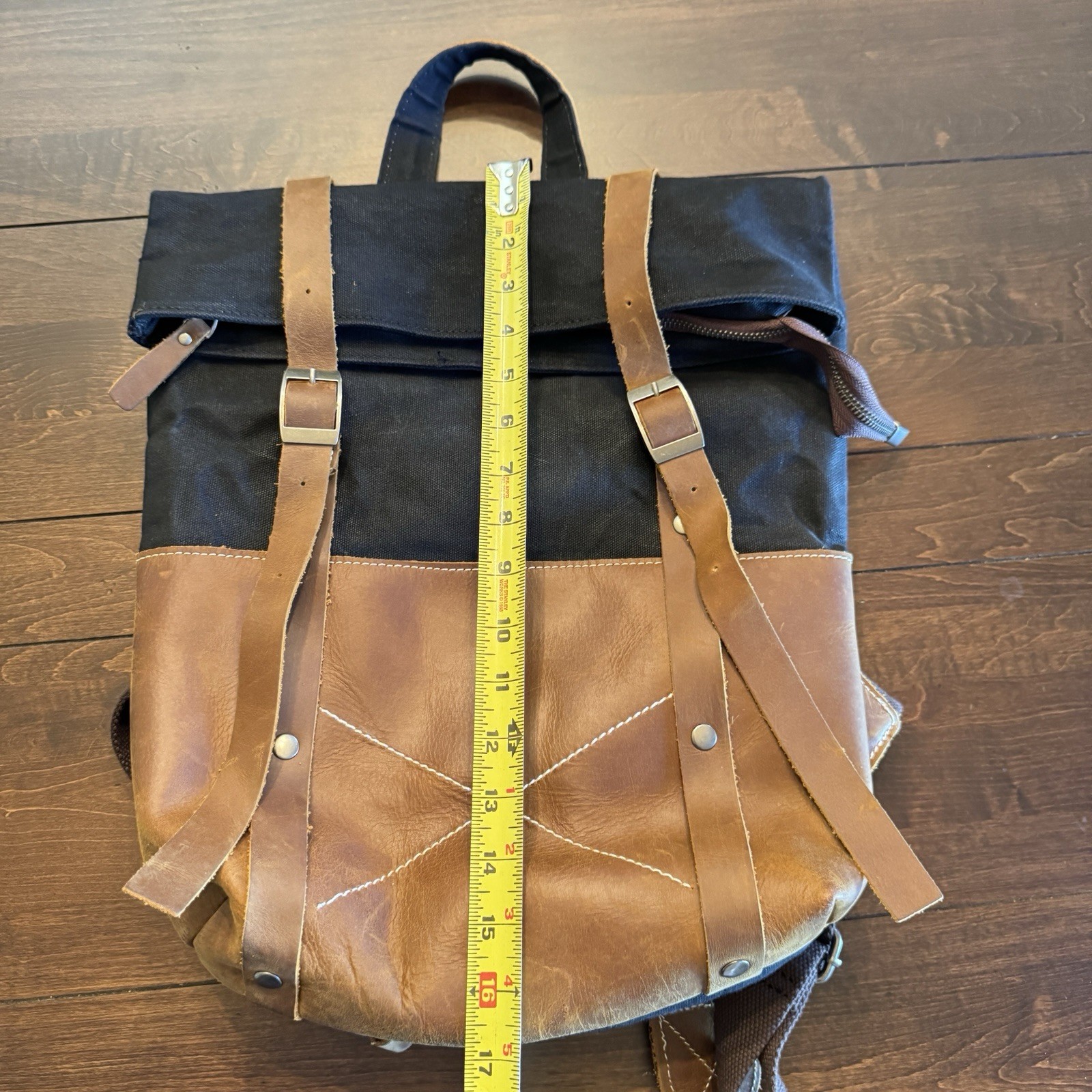 Kimball Roll Top Backpack – Canvas & Leather Rucksack Hiking Commuter Bag