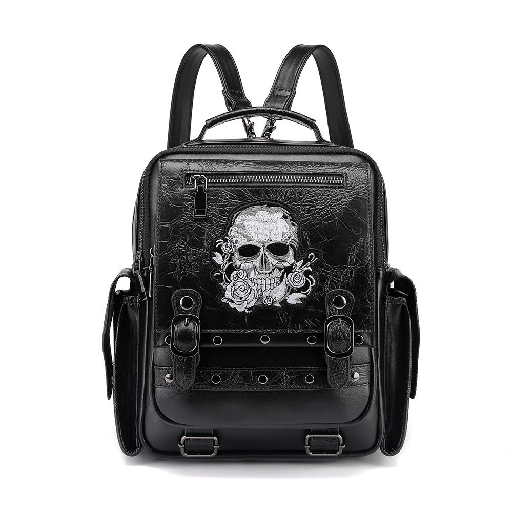 Vintage Punk Style Handbag Skull Rivet Decoration Shoulder Bag Leather Backpack