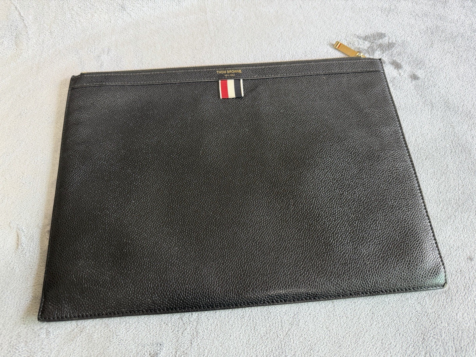 Thom Browne Black Leather Clutch Bag Authentic Luxury Pouch Men’s