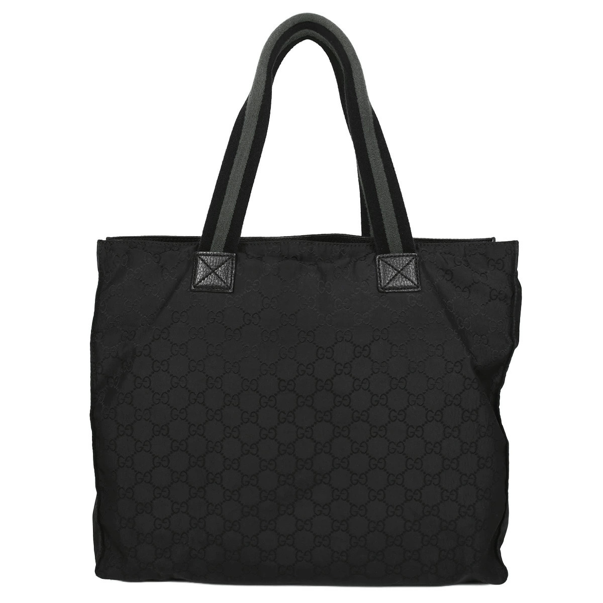Gucci GG Nylon Tote Bag Handbag Web Canvas Black 449178