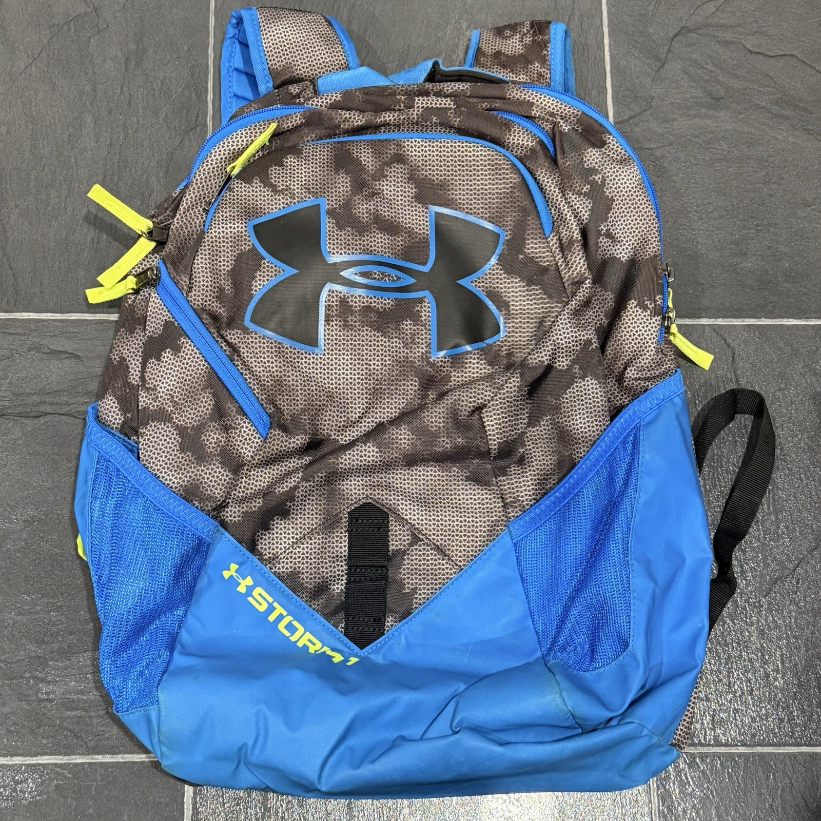 Under Armour Storm 1 Backpack Blue Gray Yellow Large Travel School Gym Bag