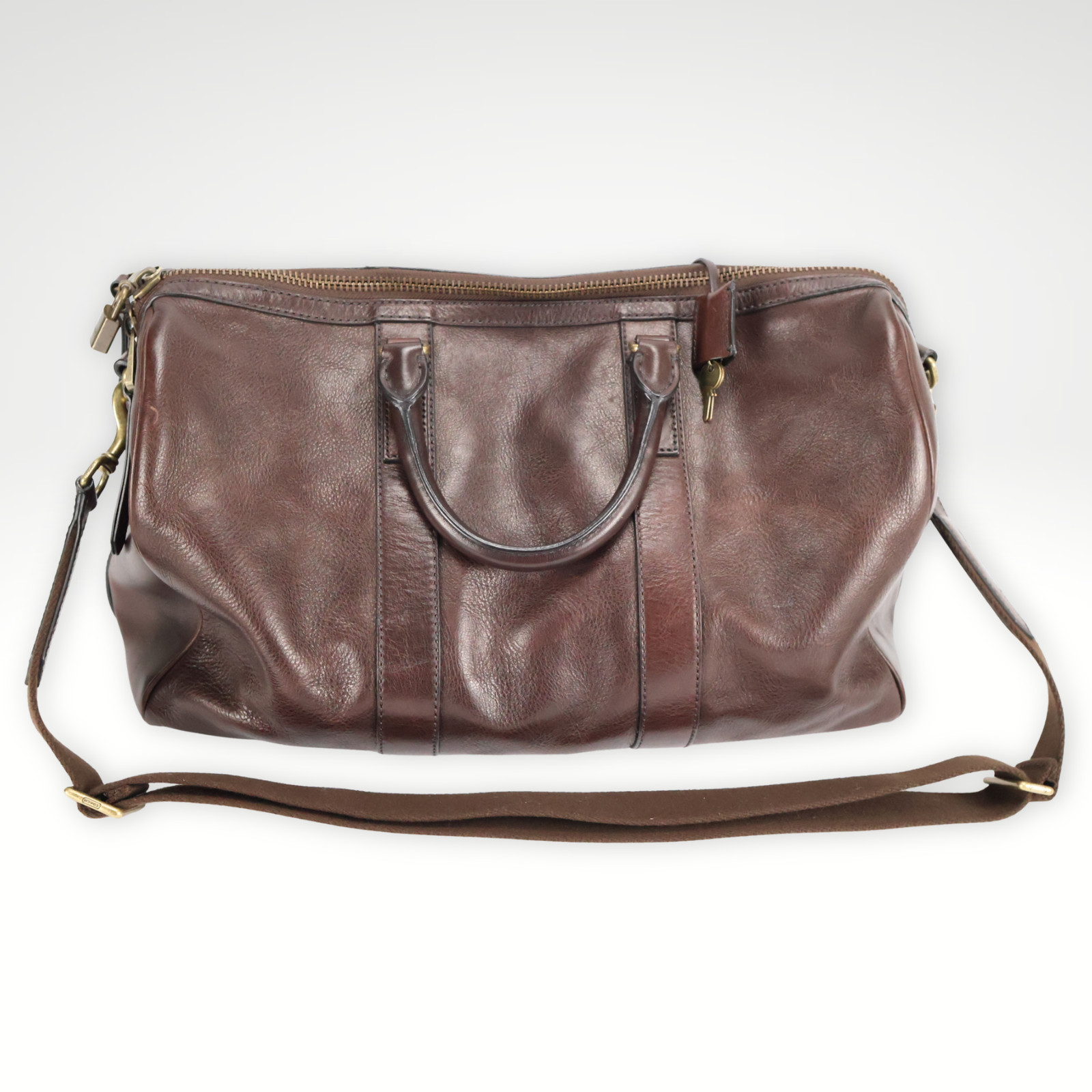 Coach F71071 Leather Duffle Weekender Travel Bag Mahogany w/ Strap Keys