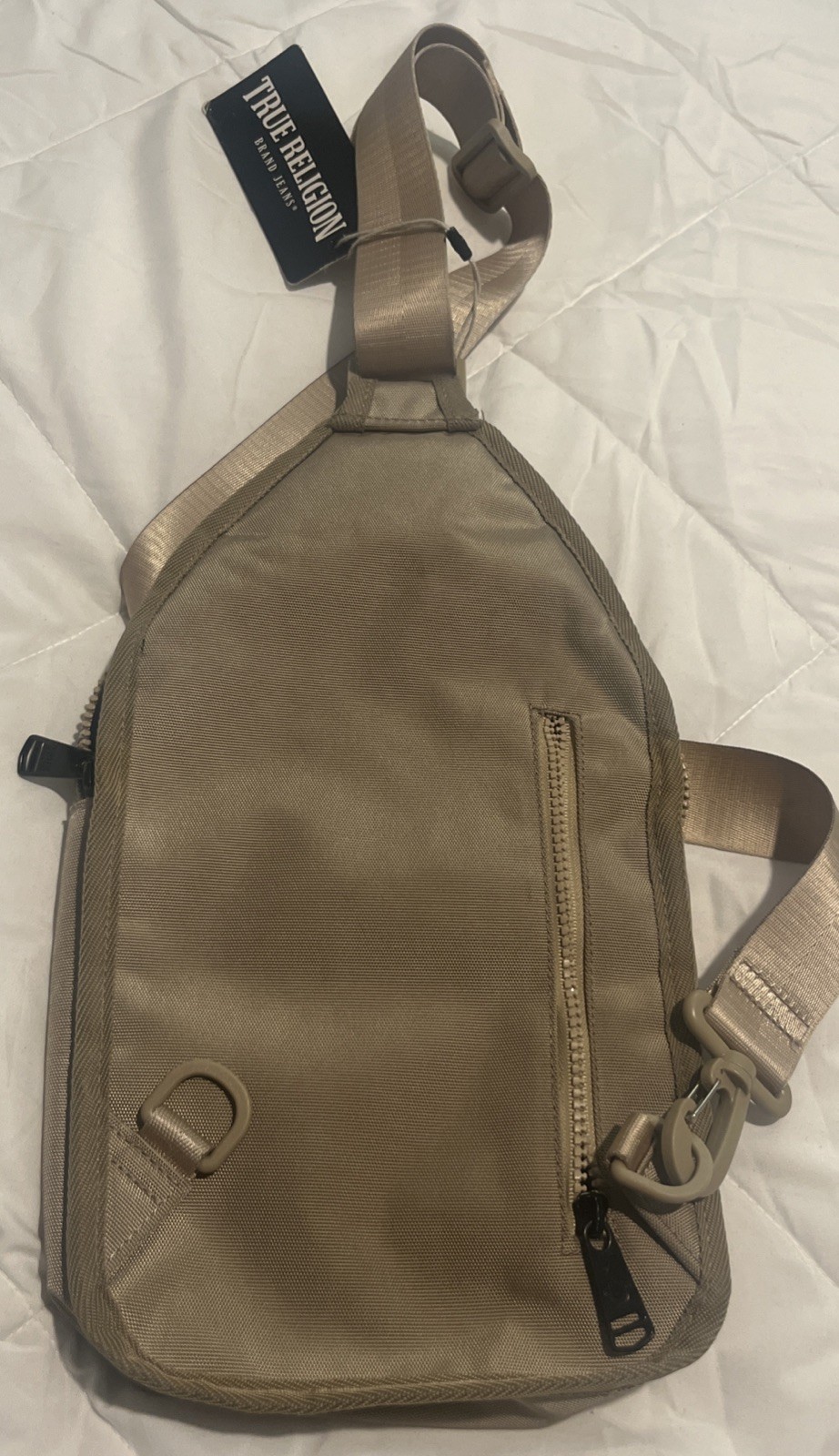 True Religion Crossbody Bag Men Casual Shoulder Sling Bag for Men Small Beige