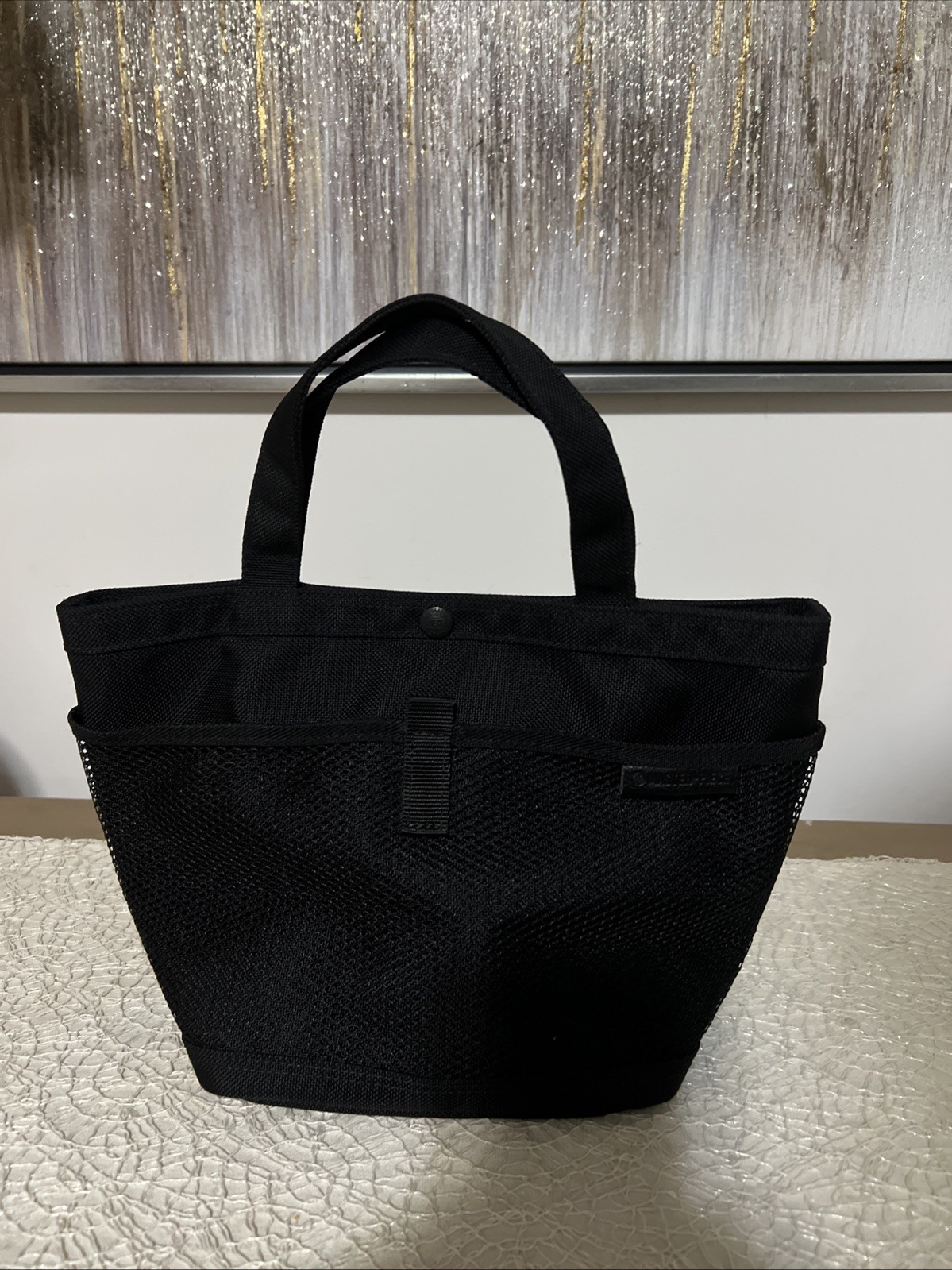 Master-Piece Mini Tote Bag Cordura Black Snap Button Mesh Bottle Pocket 8.5”x13”