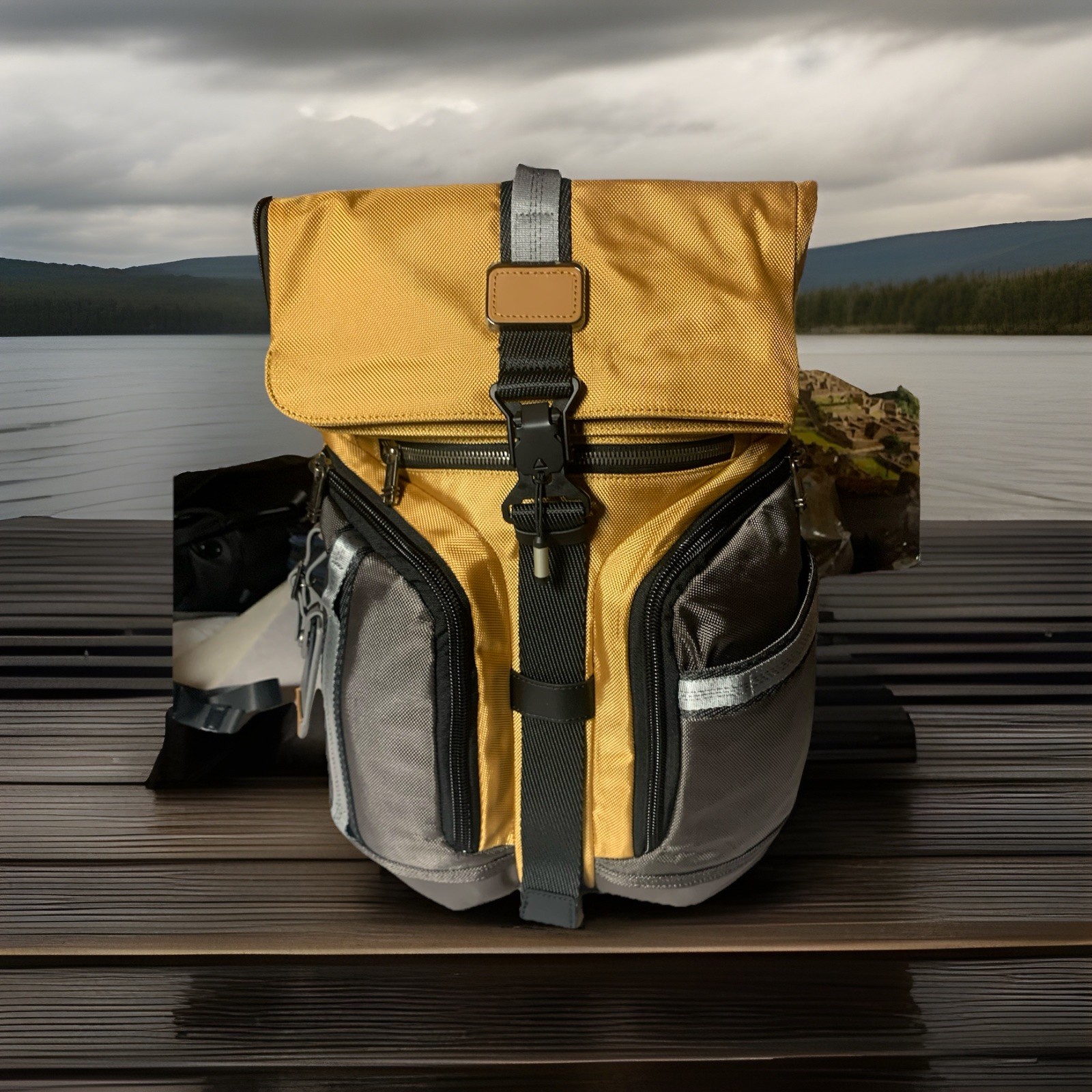 BRAND NEW Tumi Alpha Bravo Logistics Flap Lid Backpack. Grey/ Yellow