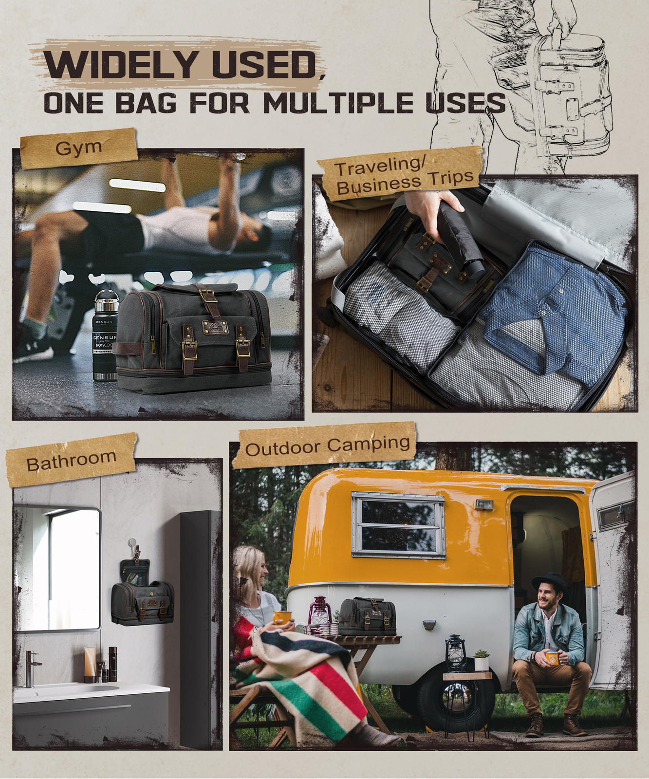 Canvas Hanging Travel Toiletry Bag Portable Wash Bag Cosmetics Shaving Organizer