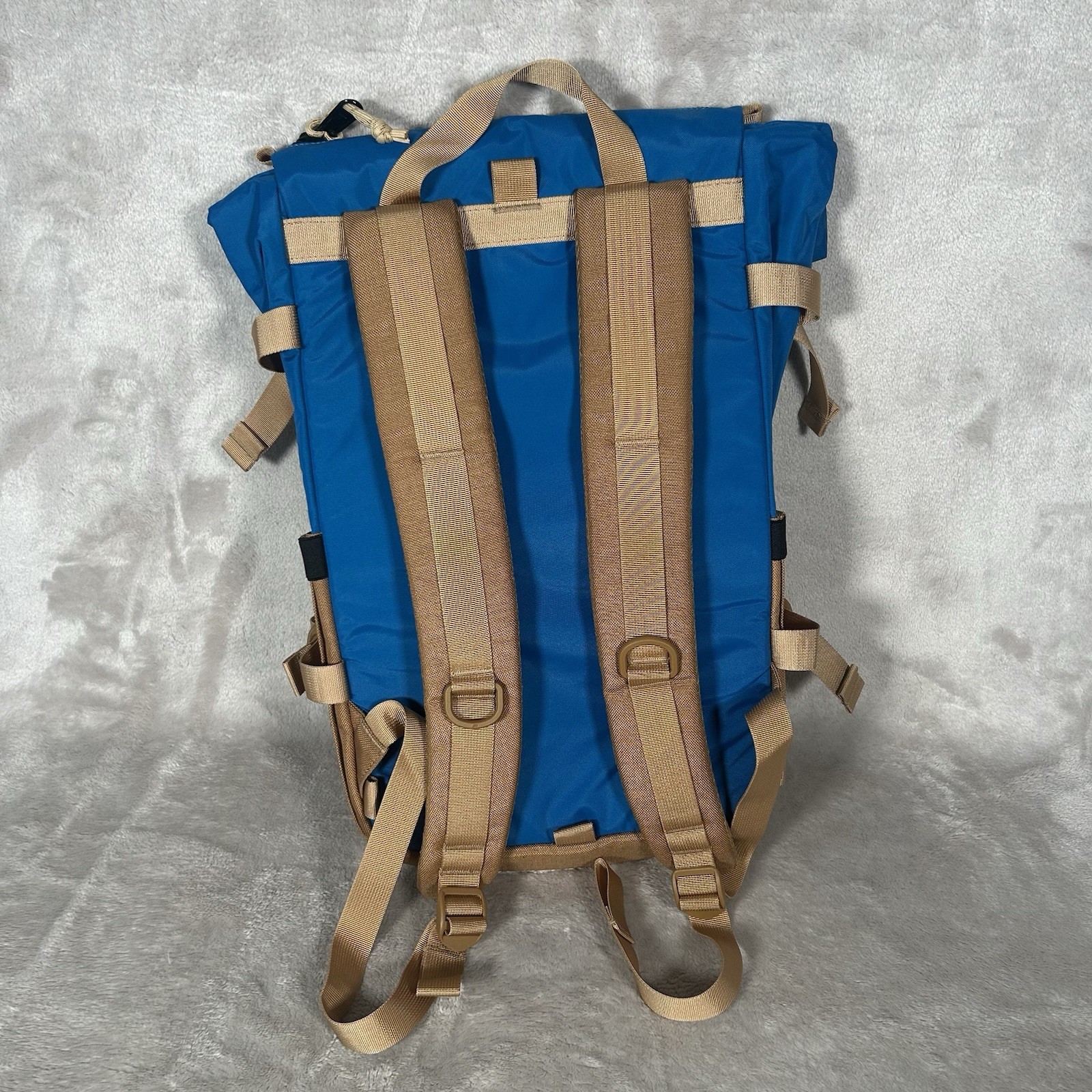 New Topo Designs Rover Pack Backpack Blue Tan Roll Top Laptop Hiking Travel Bag