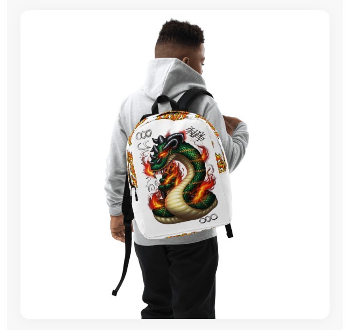 Flyei White Dragon Graphic Print Backpack Zip Closure Adjustable Shoulder Straps