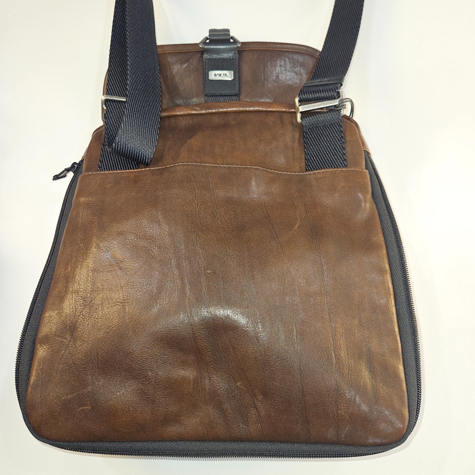 TUMI Alpha Bravo Full Leather Annapolis Expandable Messenger Bag Brown