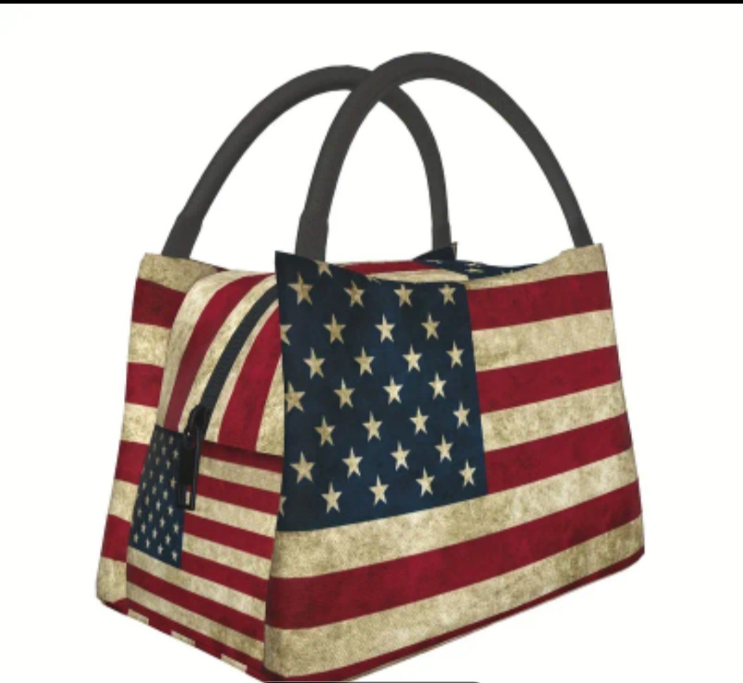 Flag Print Men’s Top Handle Bag Red White Blue Double Handles Zipper Patriotic