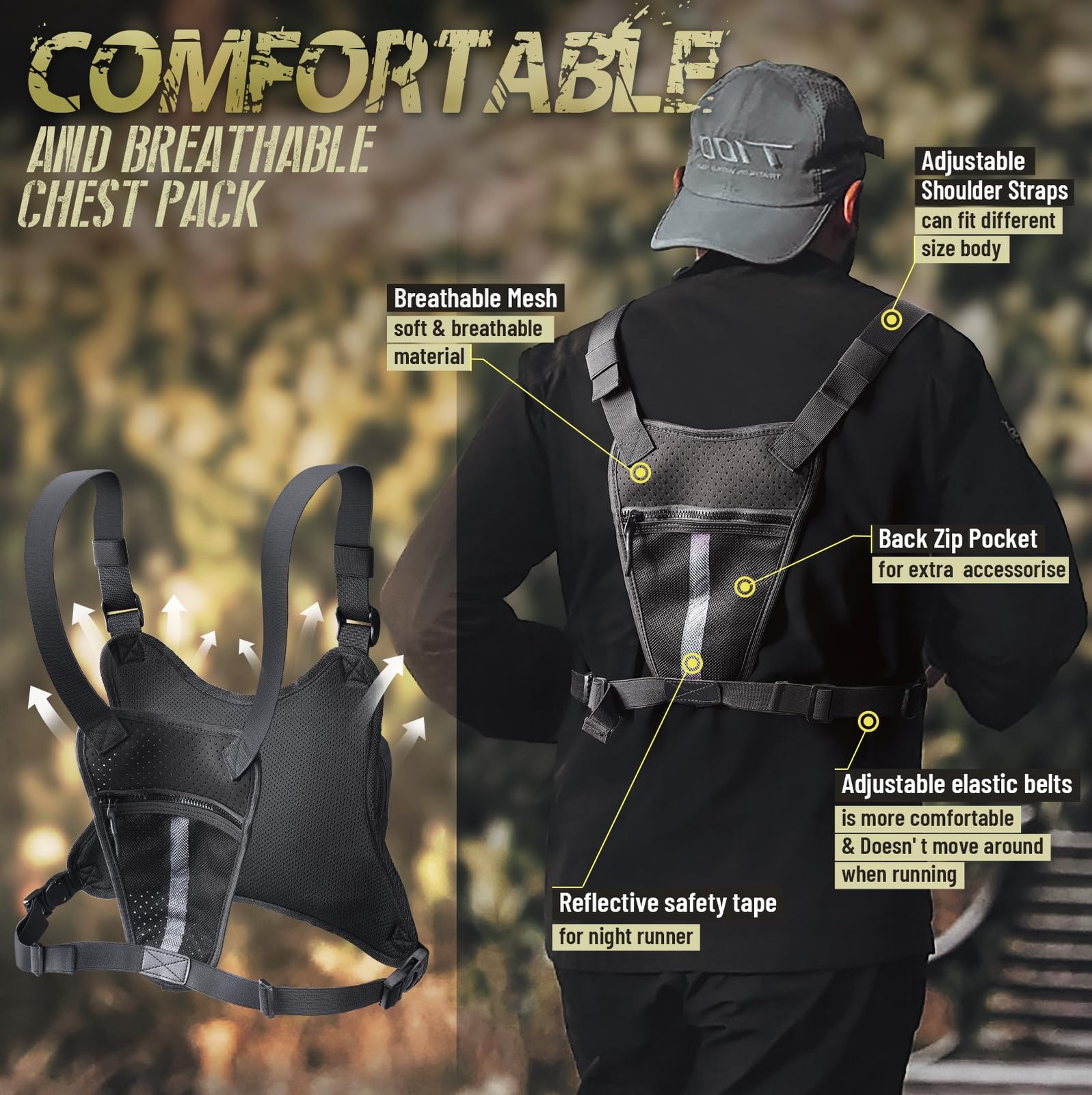 Tactical Chest Bag for Outdoor Sports, Running, Hiking, Cycling, EDC Gear