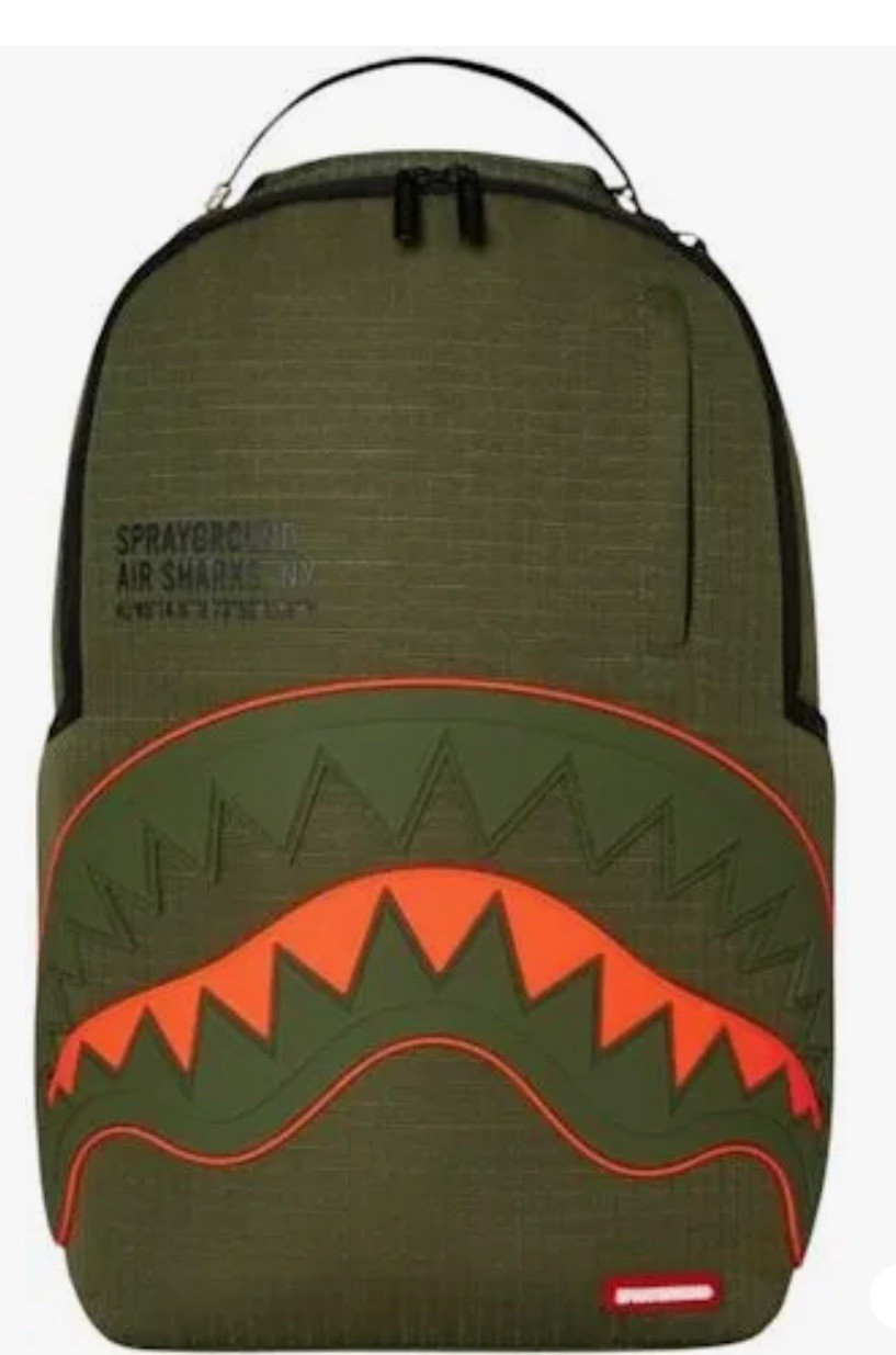 SPRAYGROUND SHARK CENTRAL AIRBORNE BACKPACK – Basic Army Green Bag – Limited Ed