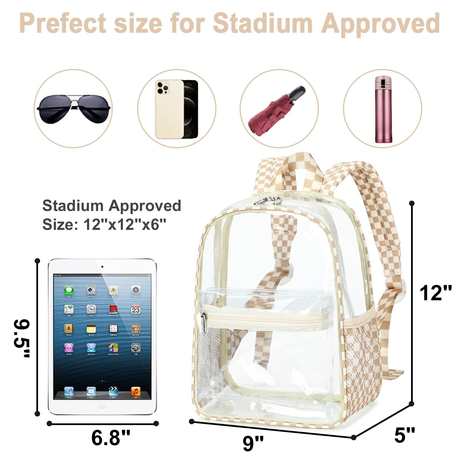 Clear Mini Backpack for Stadium Events 12x12x6 Small Transparent Bag