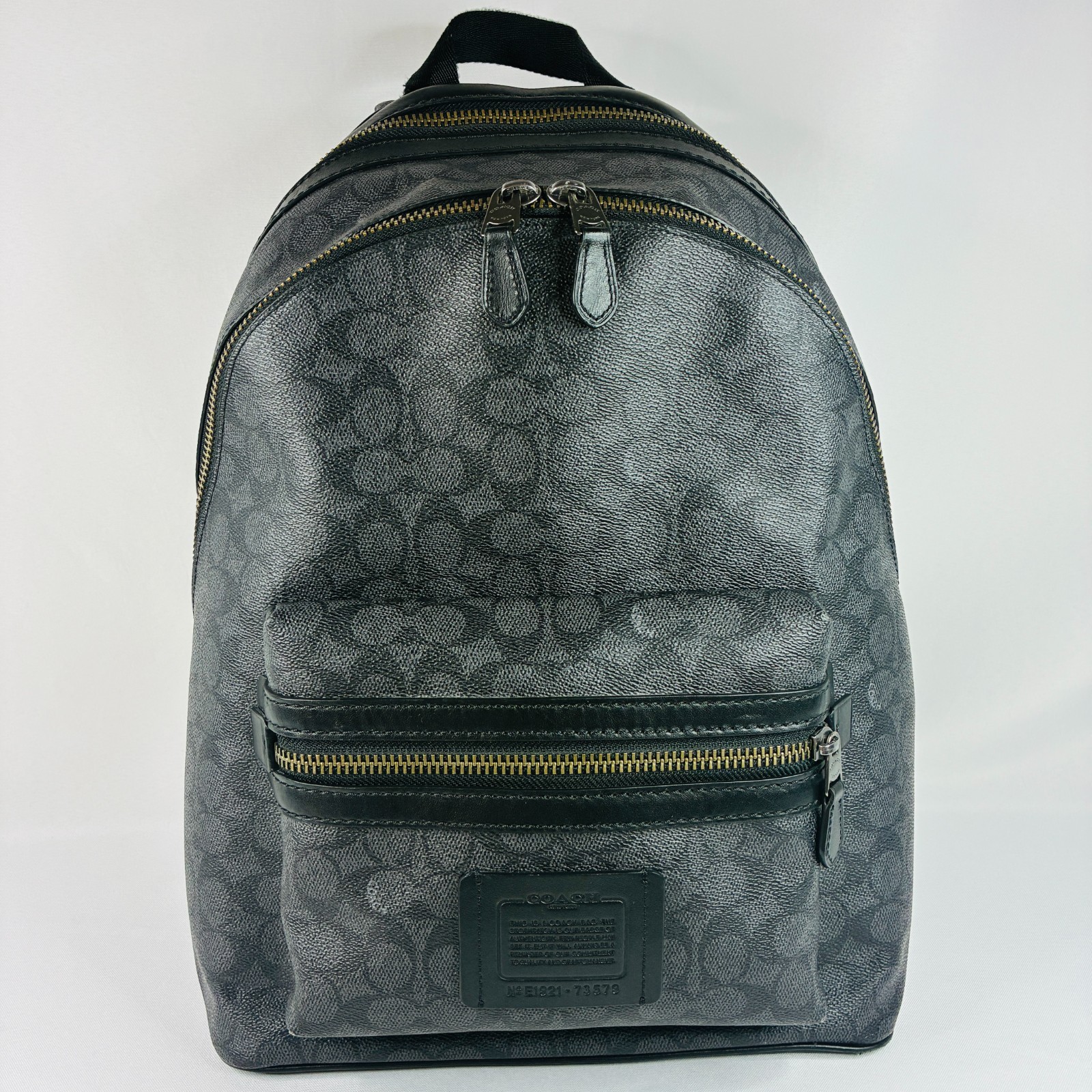 Coach Academy Backpack 73579 Signature Canvas Charcoal Black Gunmetal Men’s Zip