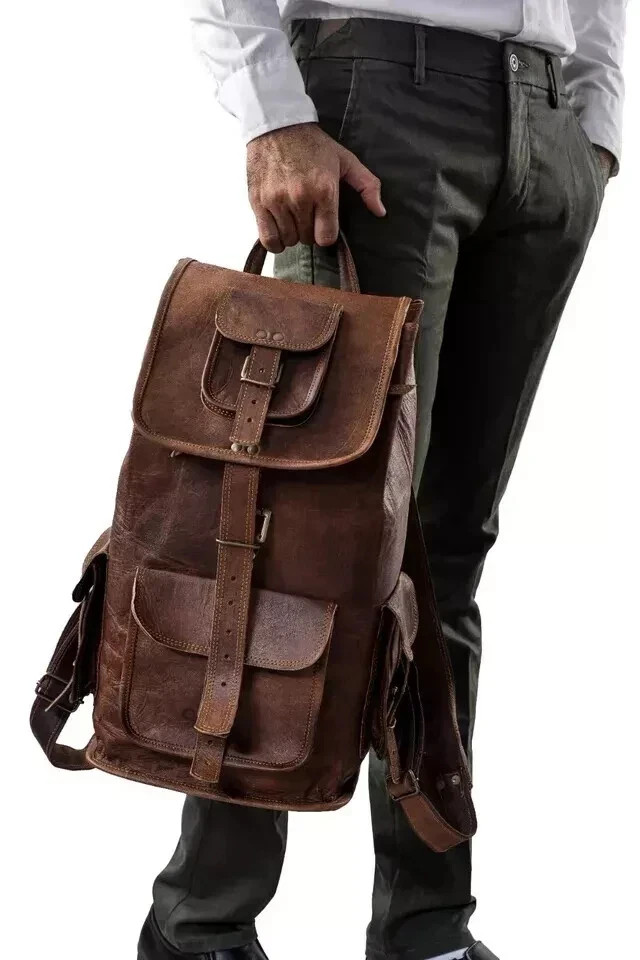 Bag Leather Backpack Genuine Rucksack Men’s Shoulder Vintage Travel Laptop New