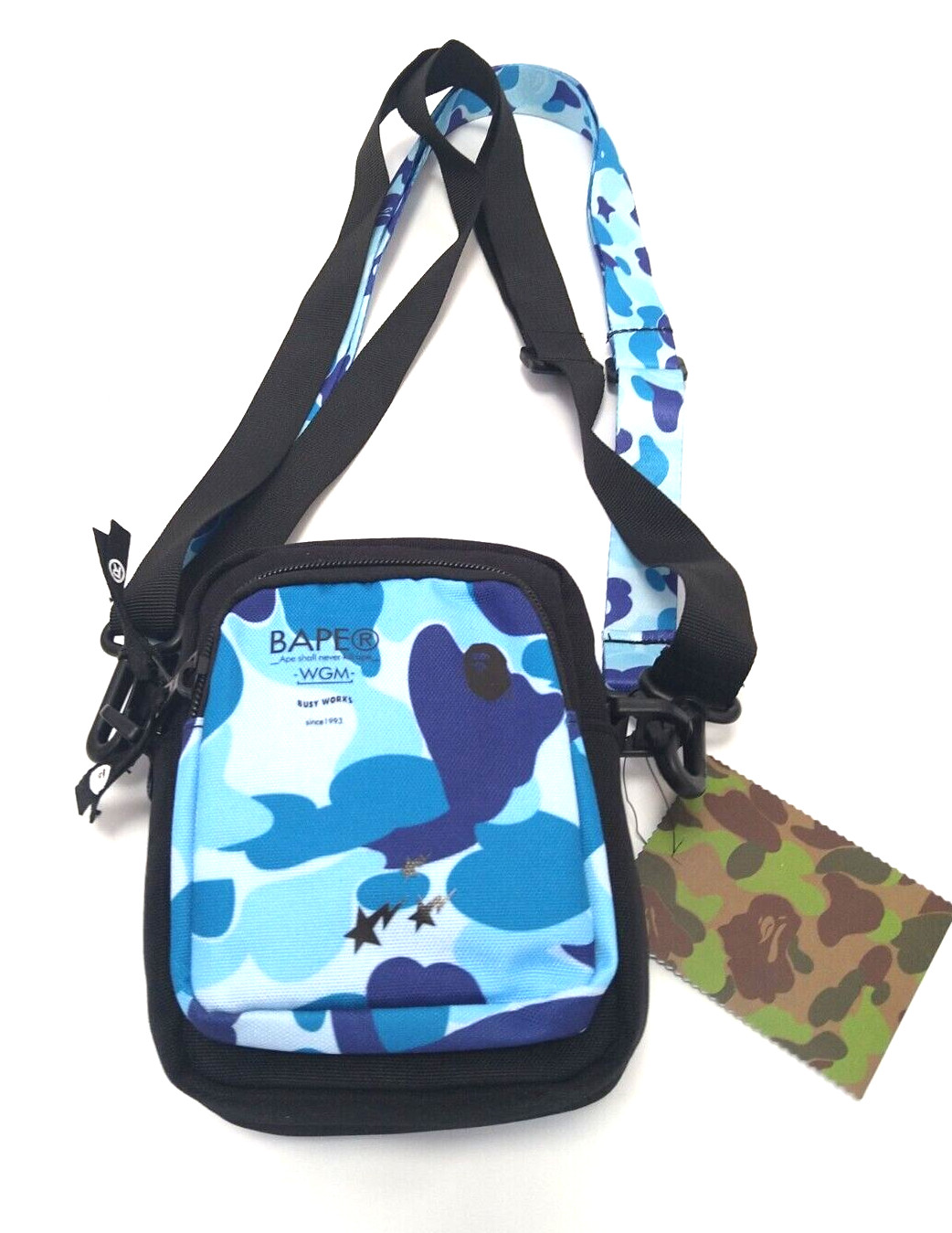 BAPE A Bathing Ape ABC Mini Shoulder Bag Camo Blue 2 Straps W:5.5in H:7in