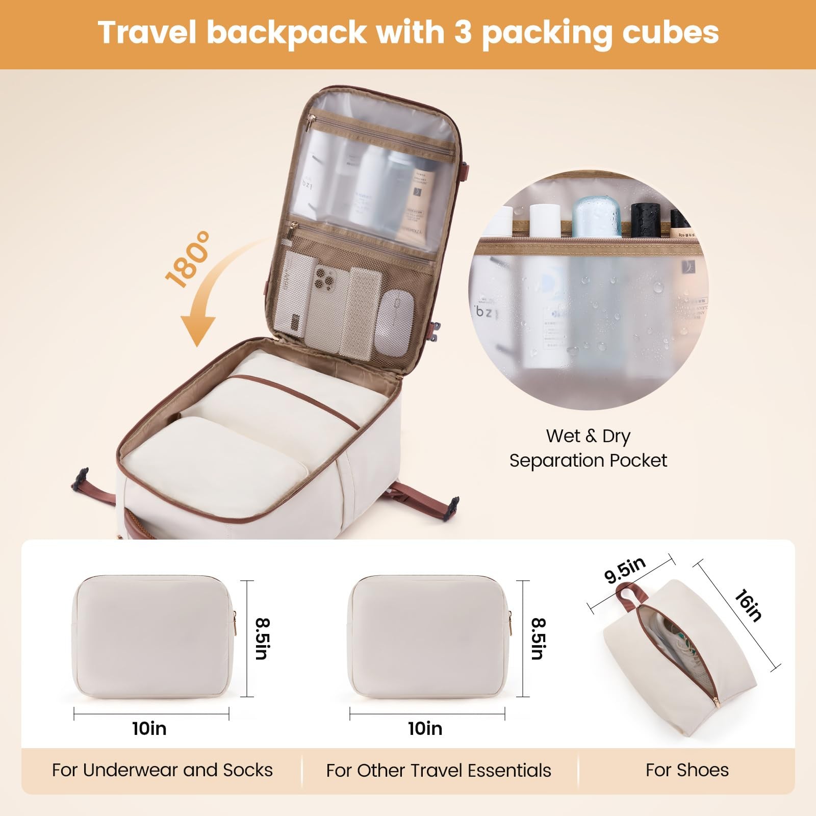 40L Travel Backpack for ,Carry on Luggage Backpack Flight Approved with 3 Pac…