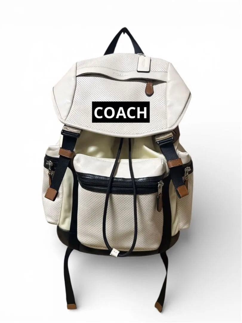 COACH Trek Pack Backpack F72018 Nylon Leather White 40cm