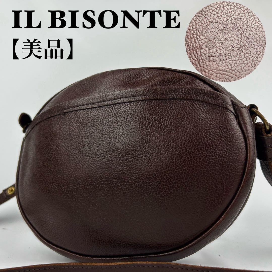 IL BISONTE Oval Shoulder Bag Dark Brown Leather Pre-owned Logo Embossed