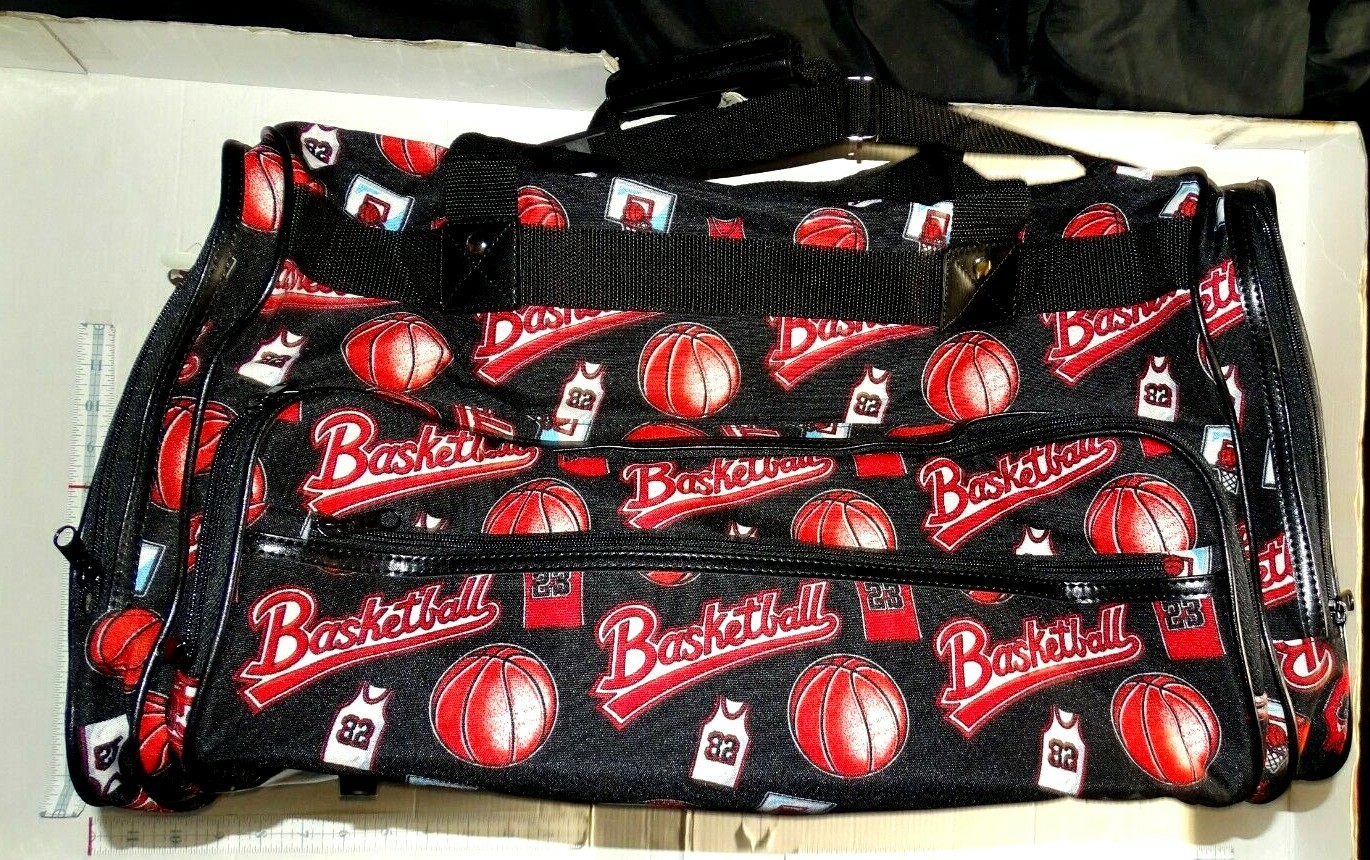 Black Red White Basketball Duffle Carry Bag Jersey 23 32 Back Board 4 pockets