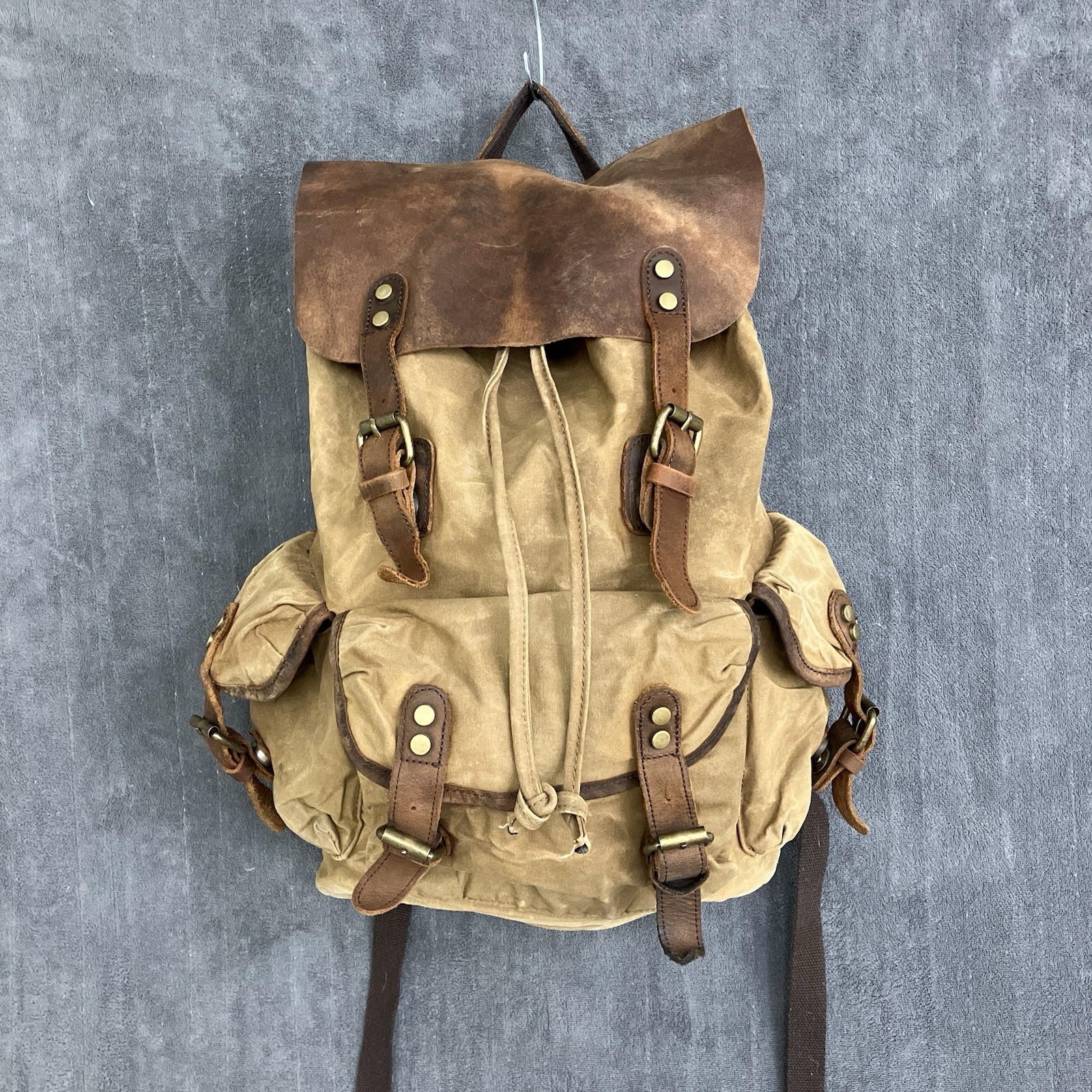Canvas Leather Back Pack Utility Streetwear Commuter Laptop Brown Tan 14” ISSUES
