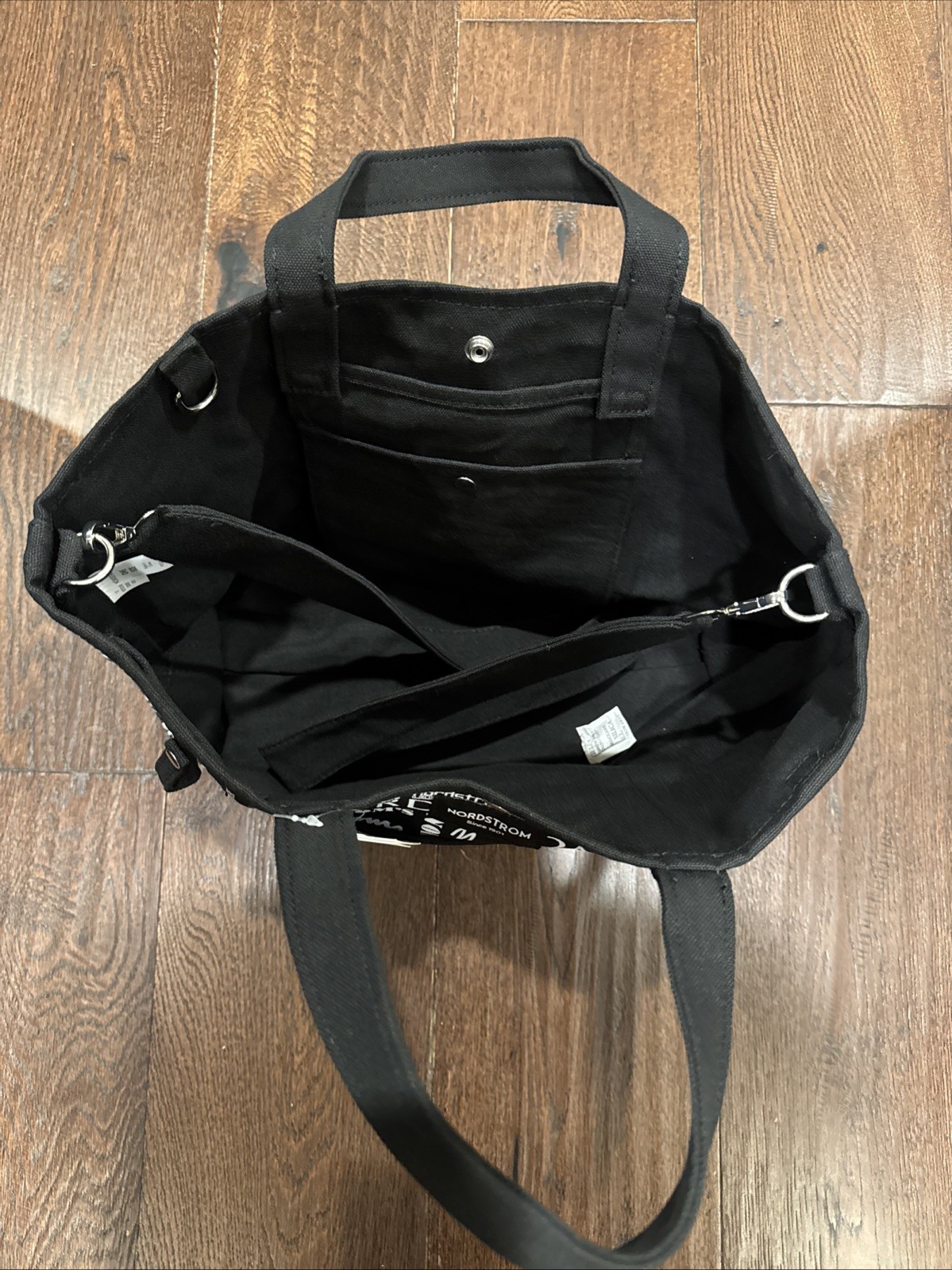 Nordstrom Black/White Logo Tote Bag w/ Adjustable Shoulder Strap