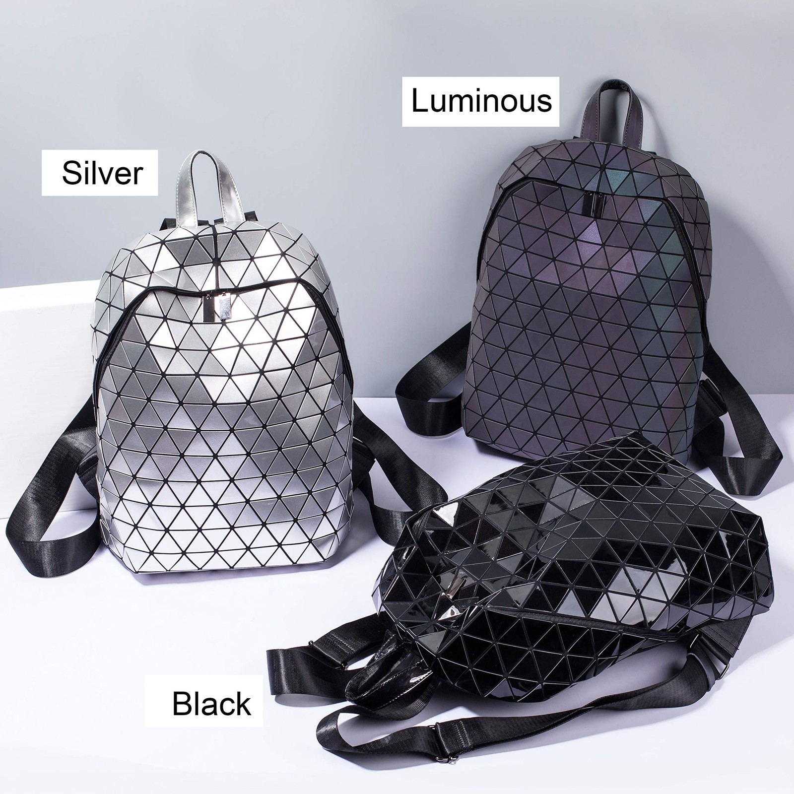 Geometric Backpack Luminous Backpacks Holographic Reflective Bag Lumikay Bags…