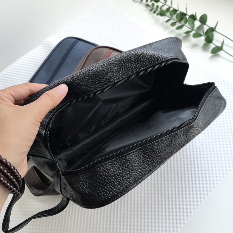Mens Toiletry Bag with Zipper PU Leather Case Organizer Portable Travel Dopp Kit