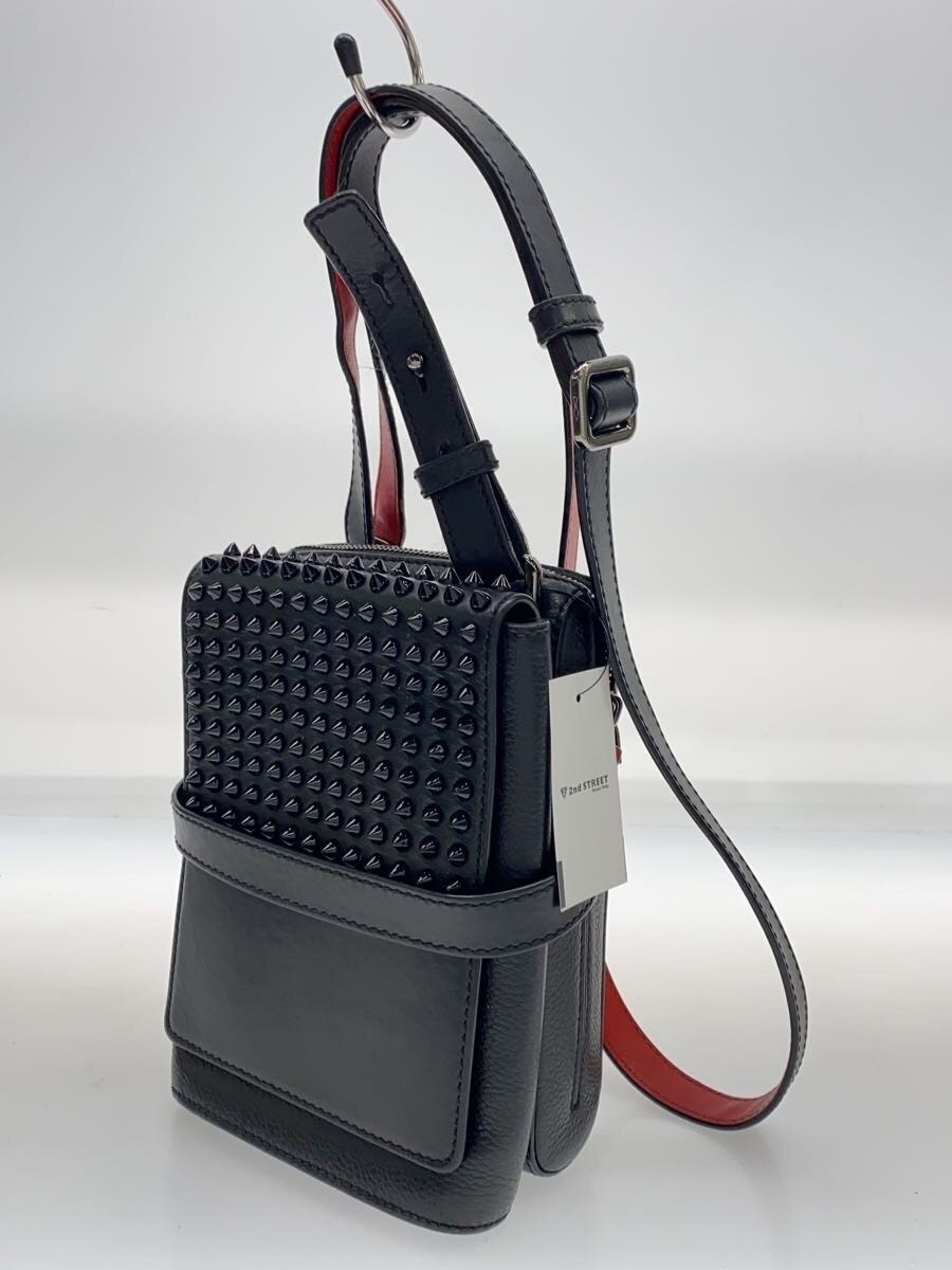 Christian Louboutin Beneche Reporter Auth Shoulder Bag Leather Studs Black Red