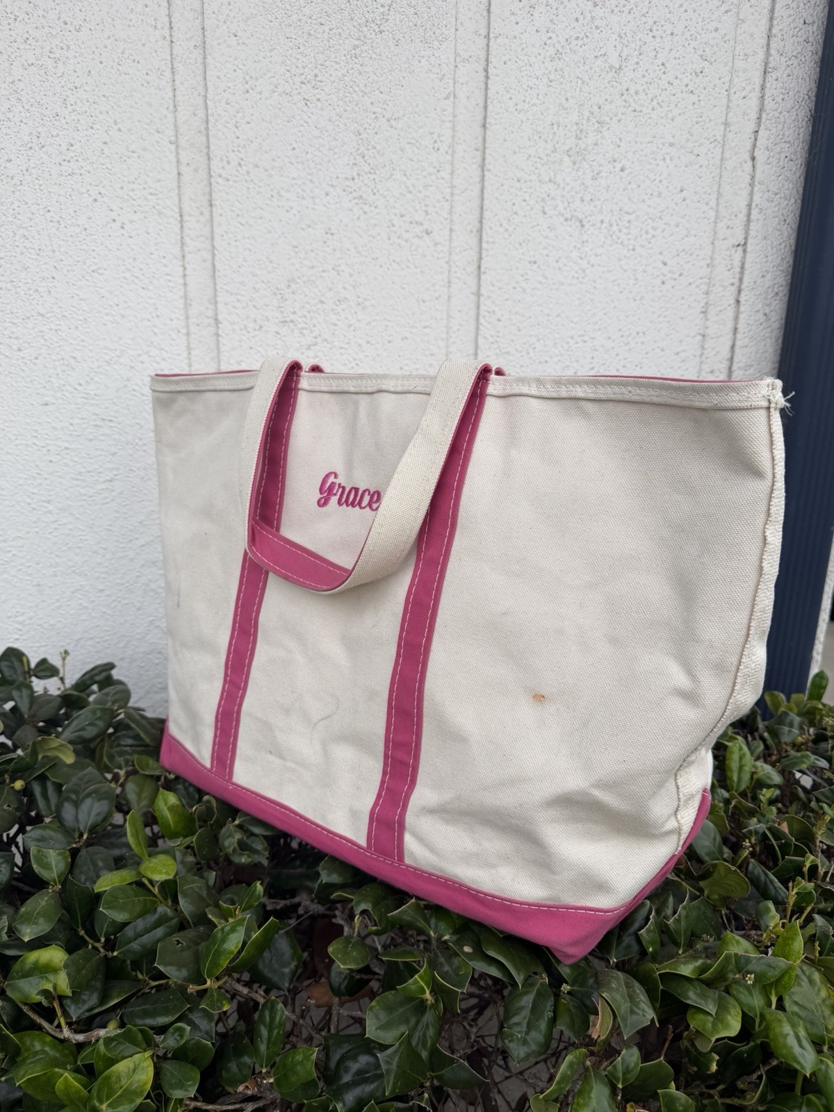 Vintage L.L. Bean 90’s White And Pink Boat And Tote XL Bag Rare Colorway 23×18