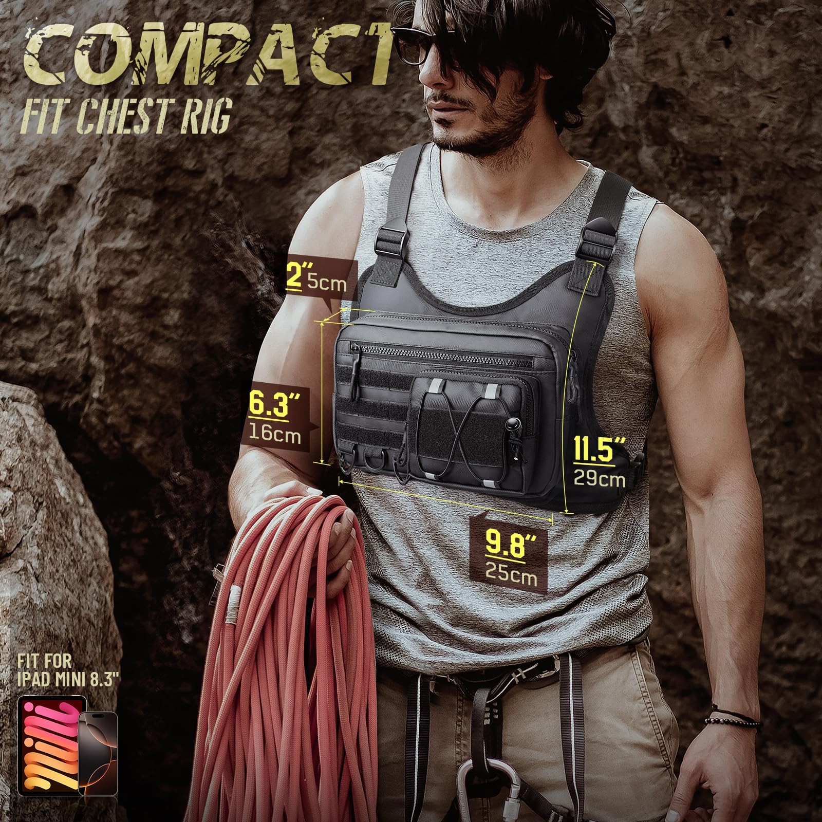 Tactical Chest Bag for Outdoor Sports, Running, Hiking, Cycling, EDC Gear