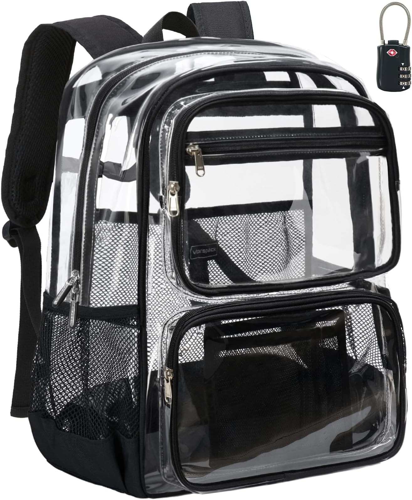 Vorspack Clear Backpack with TSA Lock, Large Clear Bookbag, Black | Heavy Dut…