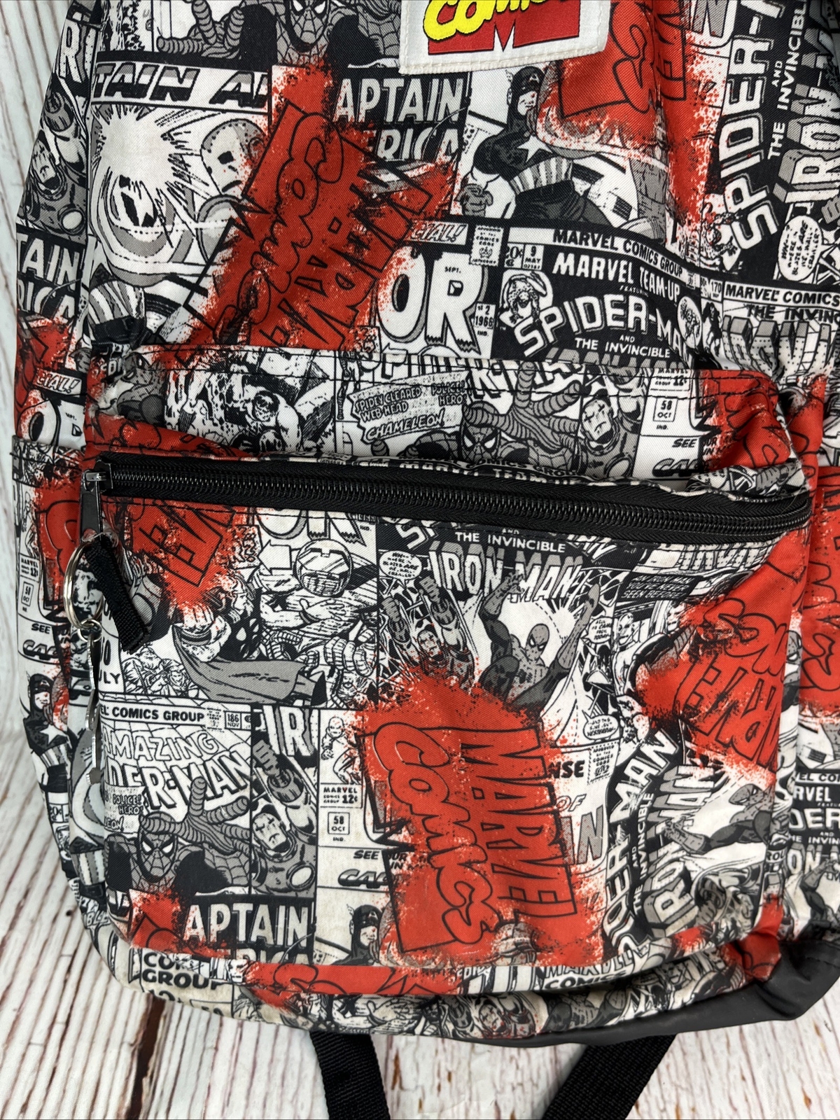 MARVEL COMIC BOOK BLACK & WHITE COVERS BACKPACK Spider-Man, Iron Man, Thor
