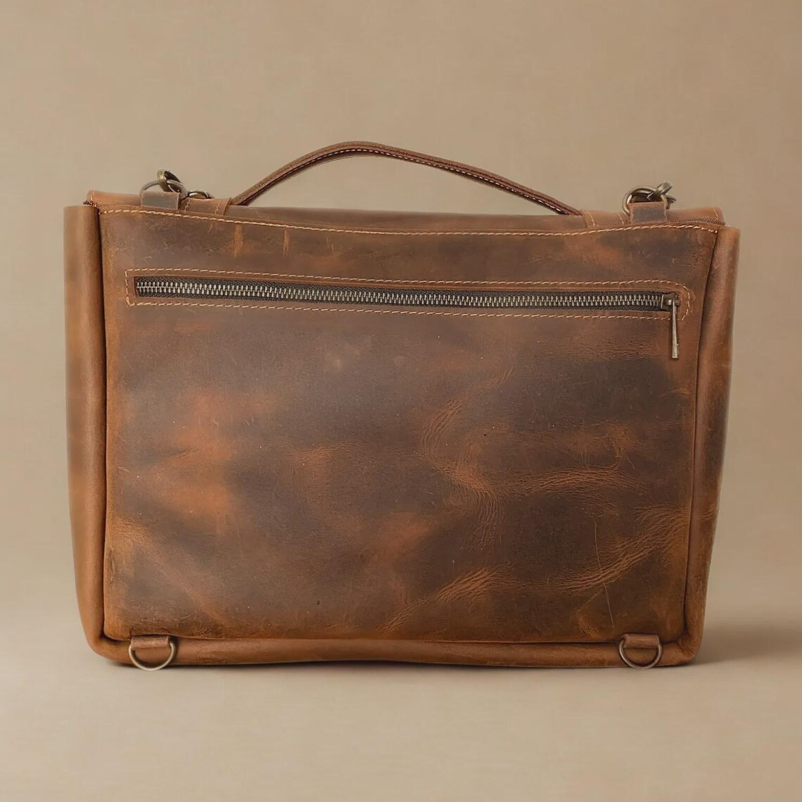 Leather Laptop Bag – Handmade Vintage Briefcase Messenger Style 37x29x8cm