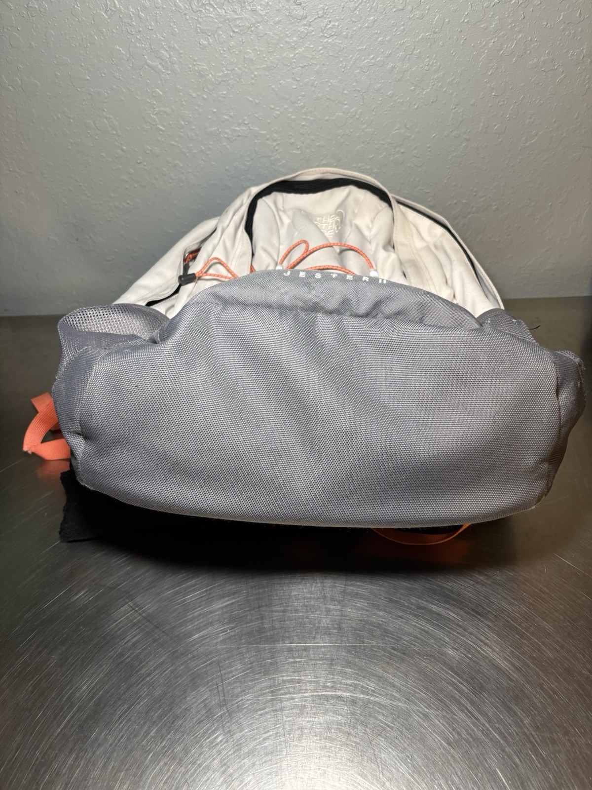 The North Face Jester II backpack Off White & Gray With Pink Trim colorway