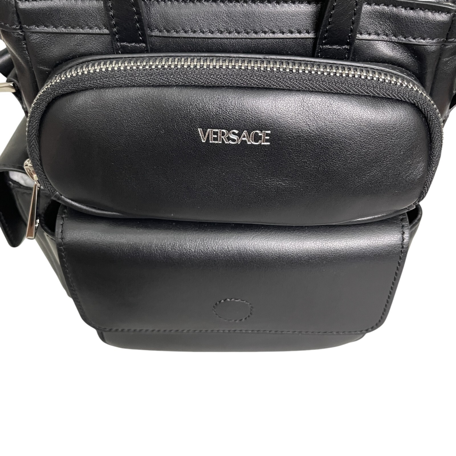 Versace Black Men’s Leather multi-compartment messenger shoulder bag 1012234