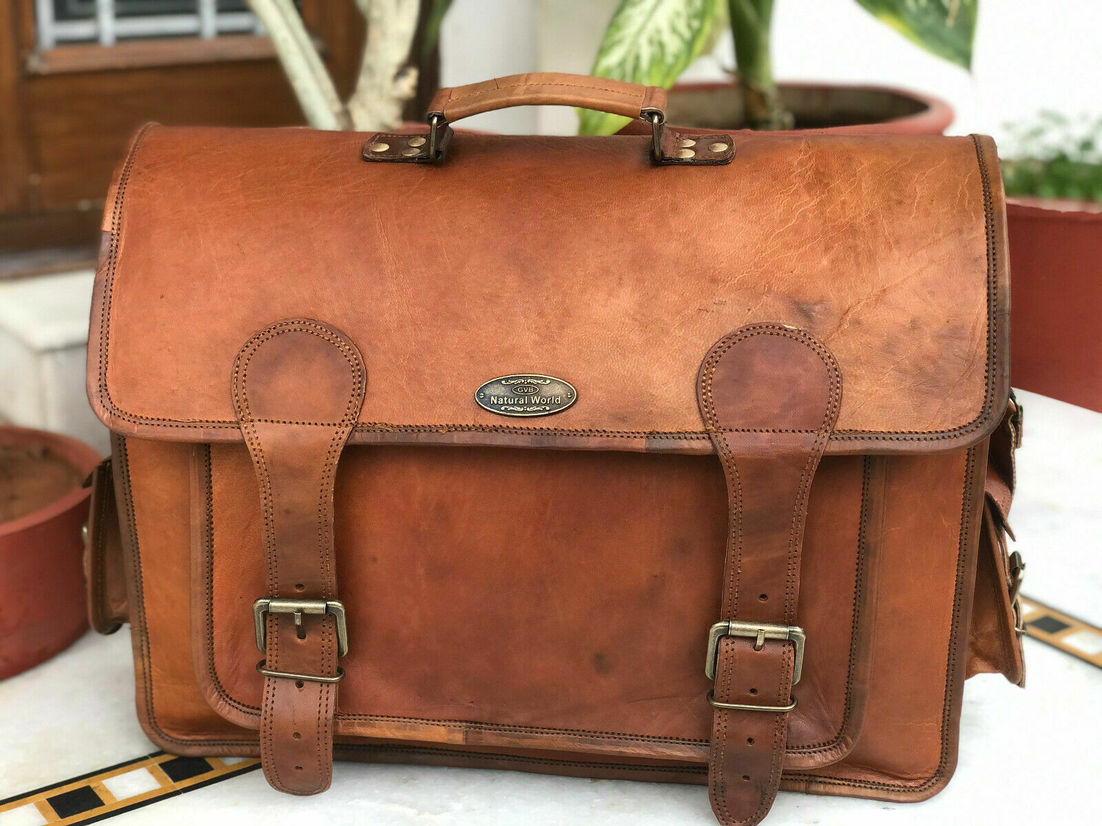 Leather Shoulder Large Satchel Vintage Handmade Bag 18″ Men’s Gvb Classic Retro