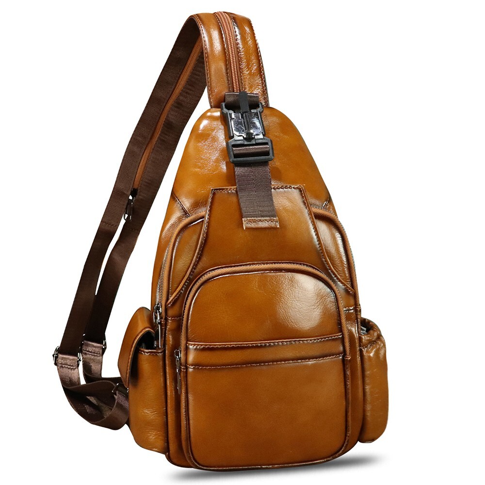 Genuine Leather Sling Bag Men and Women Vintage Chest Sling Backpack Purse