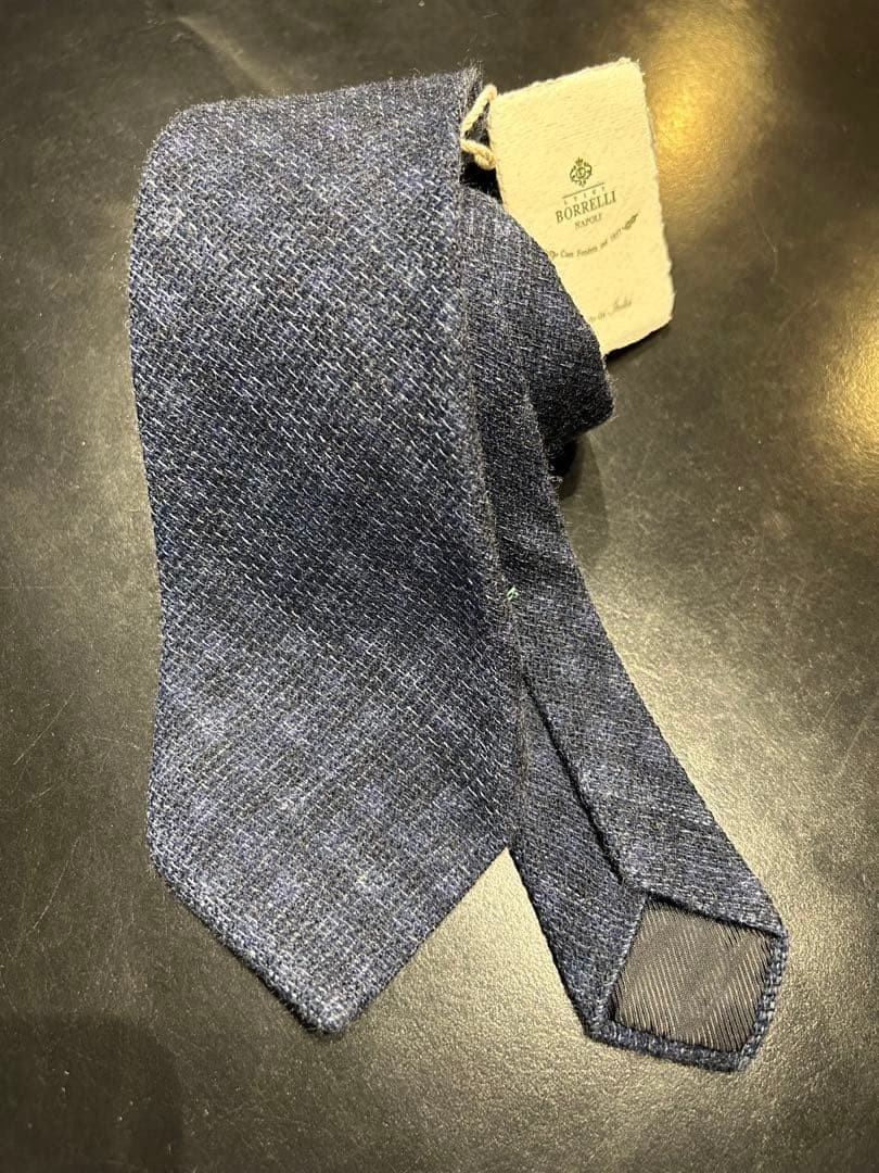LUIGI BORRELLI Wool Tie Navy Multi-Color Fabric from a textured fabric woven