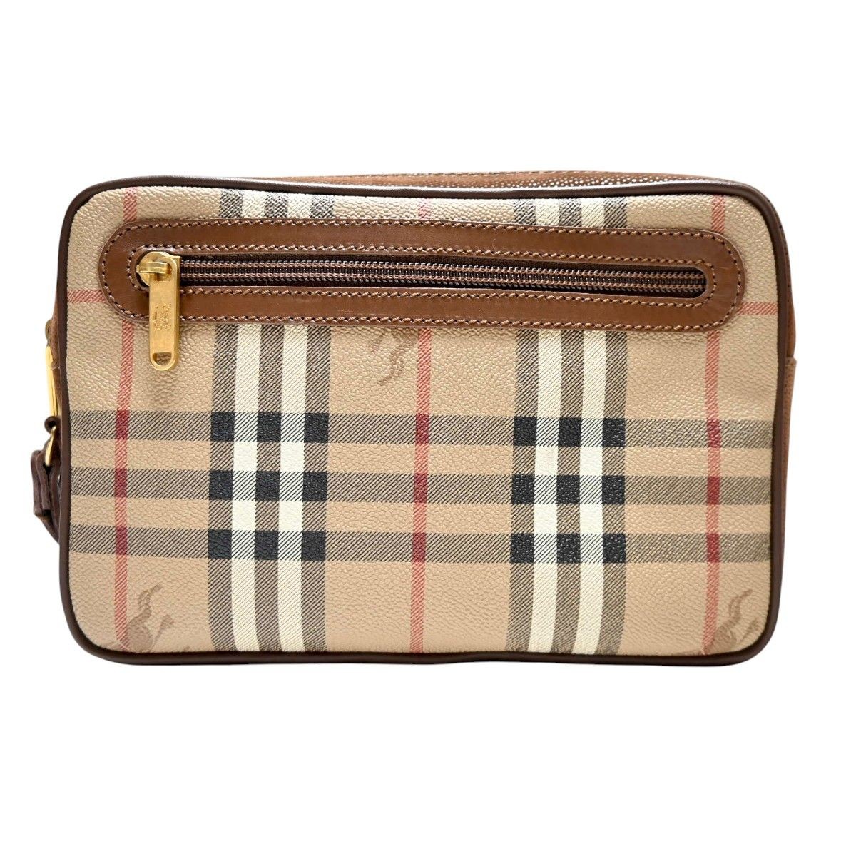 Authentic Burberrys Leather & PVC Clutch Bag, Beige, approx 9 x 6 inches