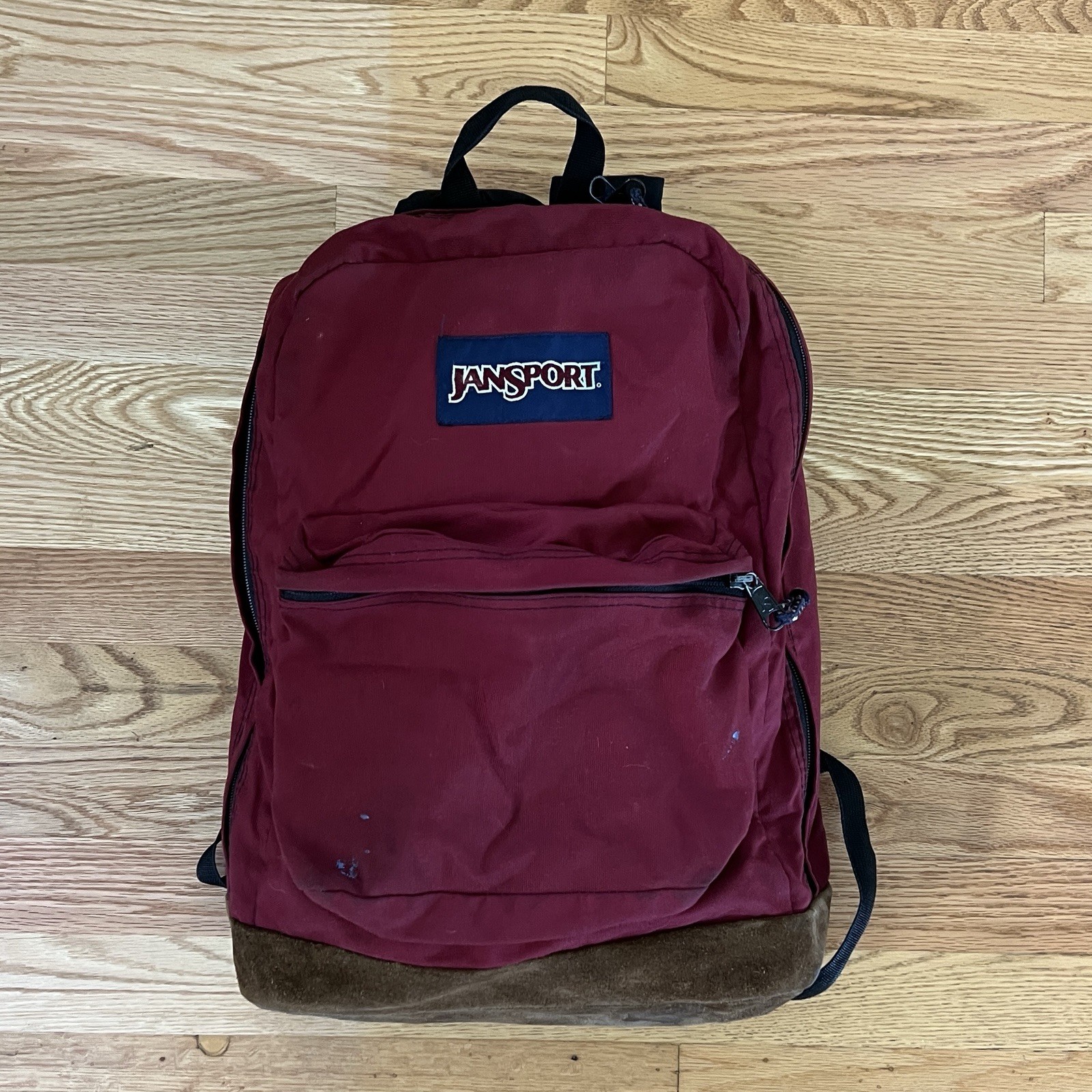 JanSport Right Backpack Maroon Burgundy Leather Suede Bottom
