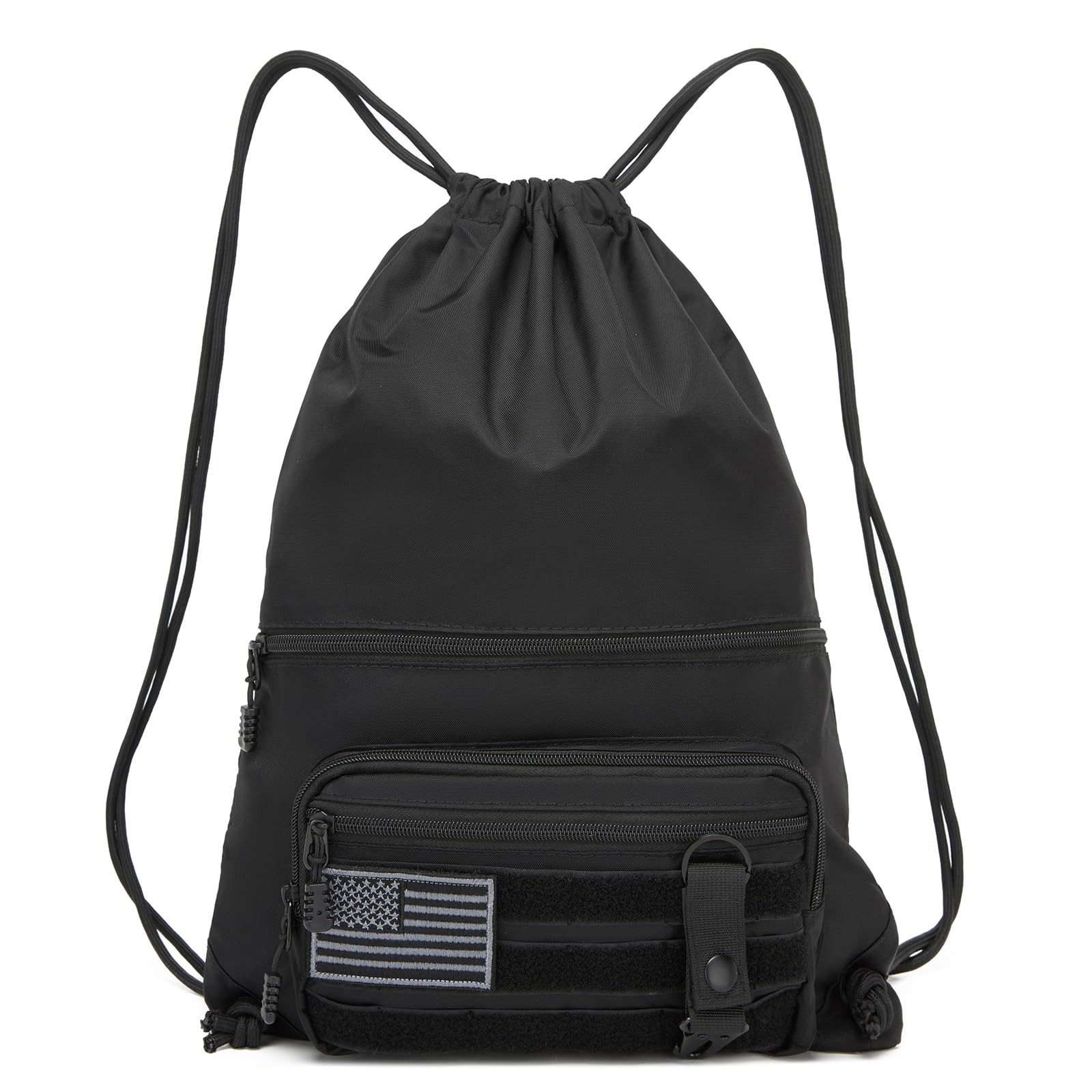 Drawstring Backpack Tactical String Bag with Zipper Pockets Waterproof Cinch …