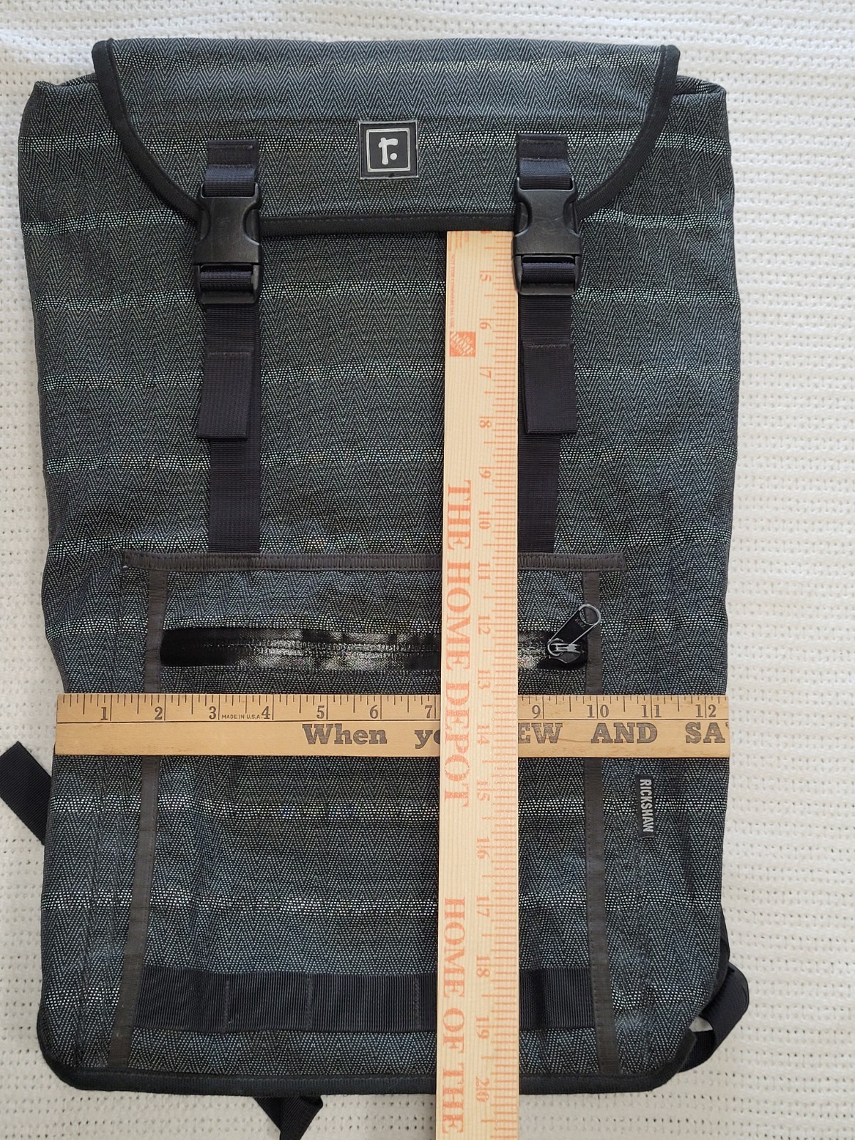 Rickshaw Bagworks Sutro Backpack Gray herringbone tweed fabric/ reflective yarn